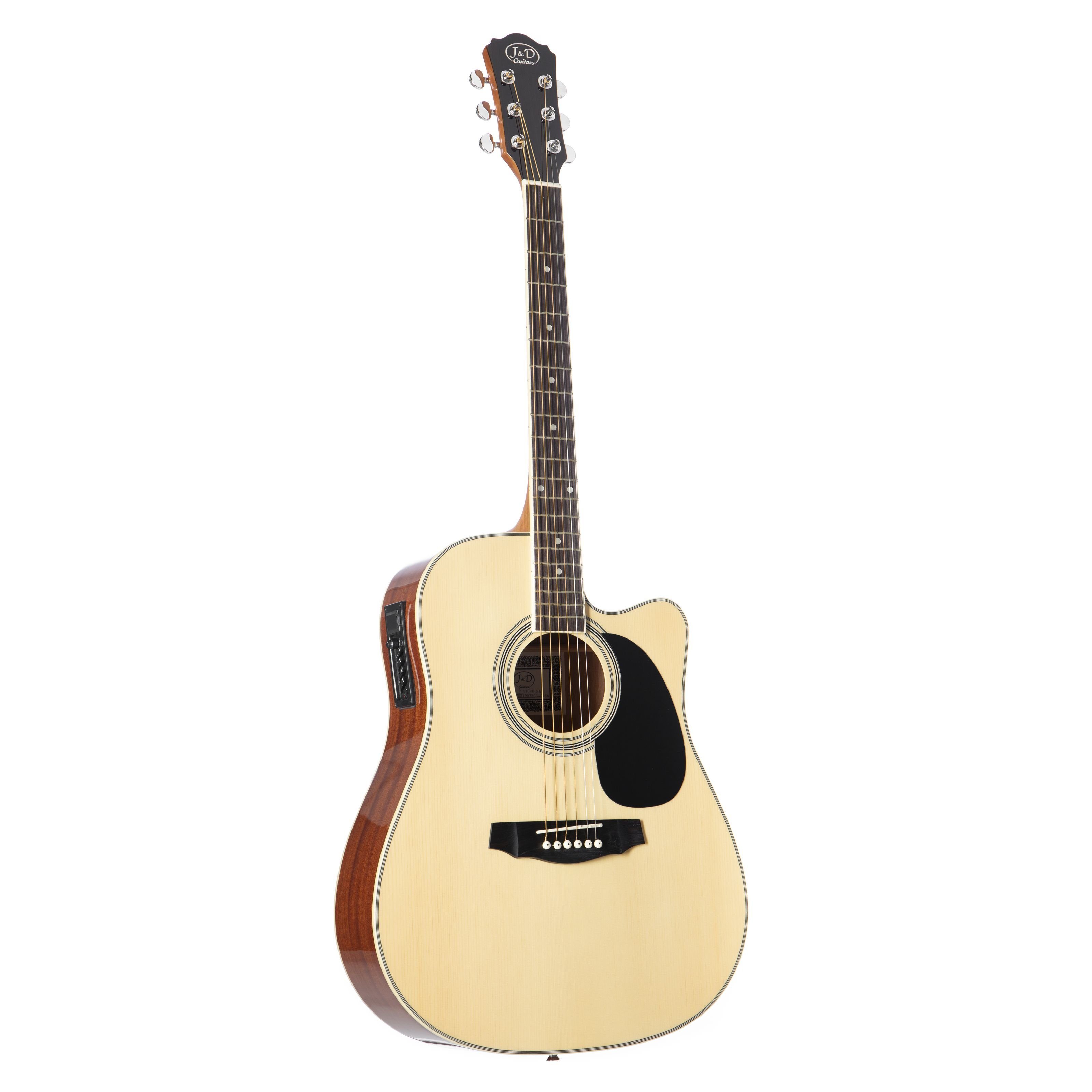 J & D Westerngitarre, D-110CE NT Westerngitarre Akustik-Gitarre mit Tonabnehmer elektroakustische Gitarre Dreadnought mit Cutaway und Natural Fichtendecke, Westerngitarren, Dreadnought Gitarren, Westerngitarre, elektroakustische Gitarre, Dreadnought Cutaway