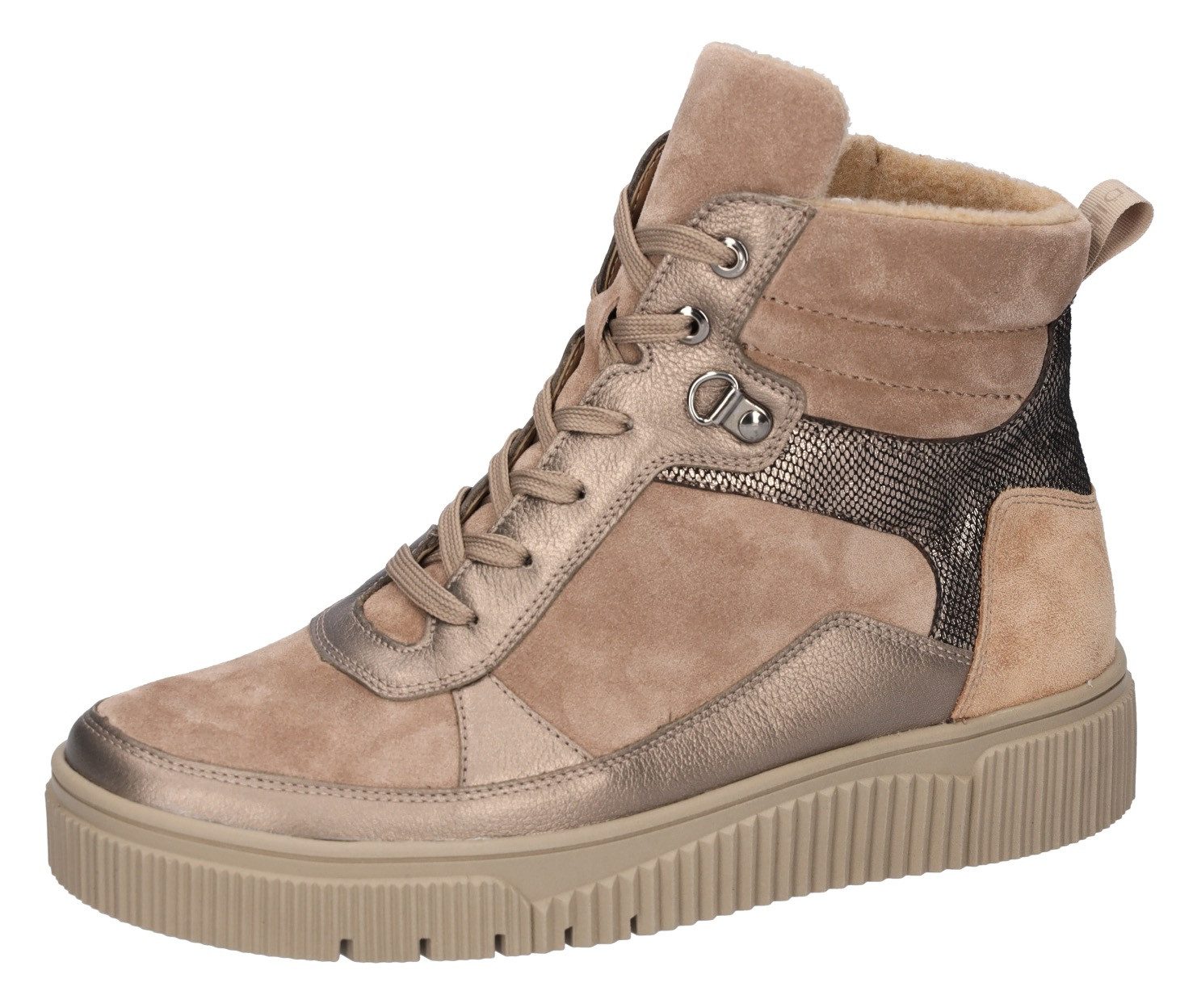 Waldläufer K-Sansa Stiefelette Schnürboots, Plateaustiefelette mit Metallic-Details, K-Weite
