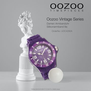 OOZOO Quarzuhr Oozoo Unisex Armbanduhr Vintage Series, Damen, Herrenuhr rund, groß (ca. 43mm) Silikonarmband lila
