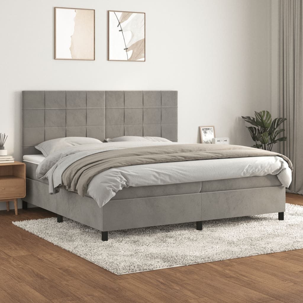 vidaXL Boxspringbett Boxspringbett mit Matratze Hellgrau 200x200 cm Samt Be günstig online kaufen