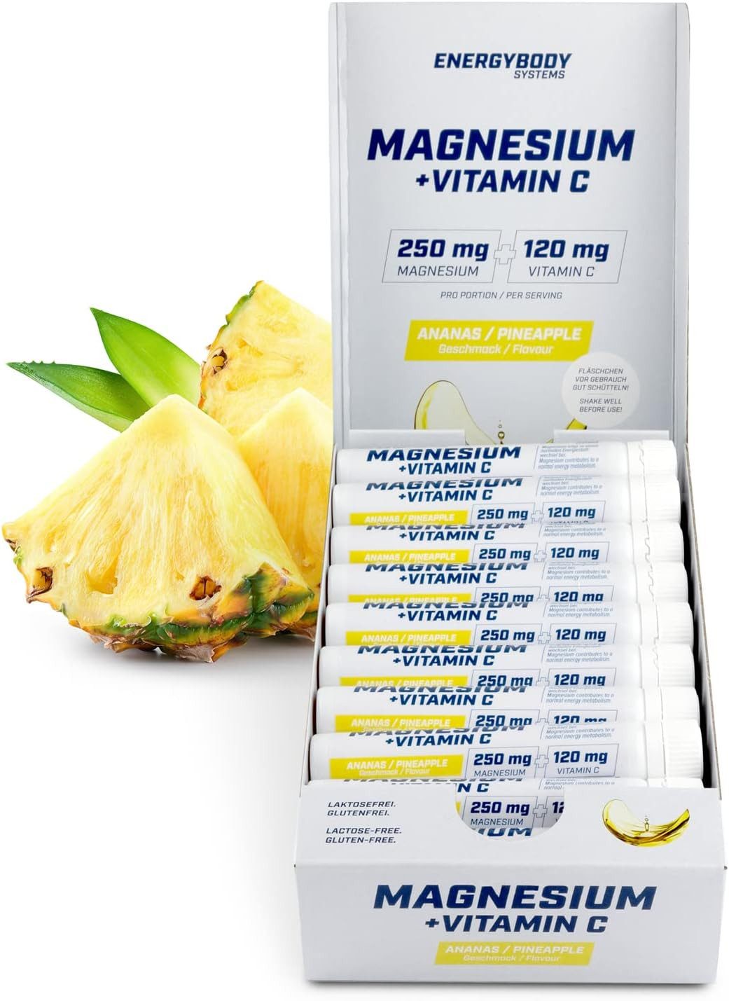 Energybody Systems Energybody Systems Magnesium + Vitamin C Ampullen, 20 x 25 ml Ampullen, Mit hochwertigem Magnesium Citrat, 250 mg Magnesium, 120 mg Vitamin C