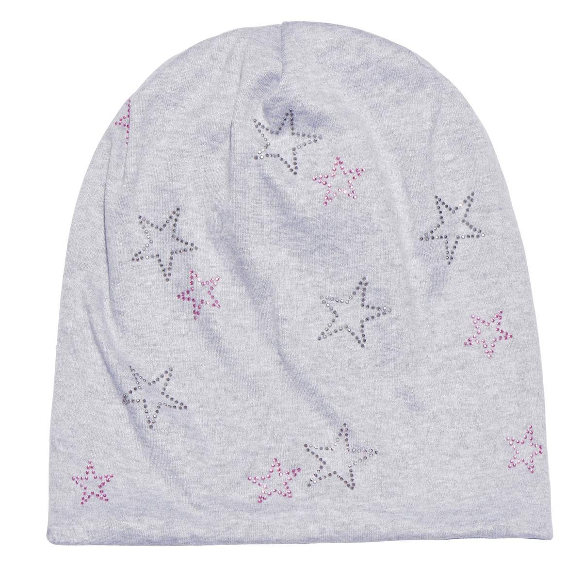 Slouch Beanie Strass- 1-St) Damen DonDon Wintermütze, mit Beanie Teddyfleece (Packung, Sternenprint, Pailletten-, rosa-hellgrau mit Print oder