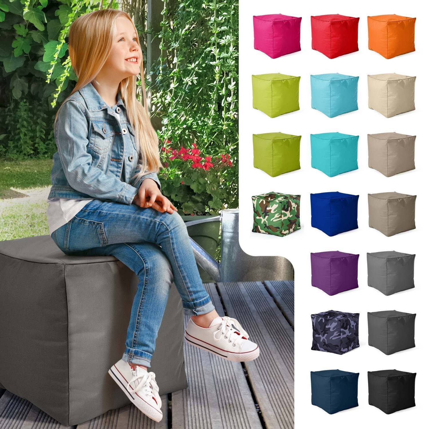 Erwachsene Sitz-Pouf Fußhocker Sitzsack mit 40x40x40cm Sitzsäcke), EPS-Perlen Kinder Bodenkissen Sitzkissen Füllung, für Green Sitzhocker Bean für Cube Grau (Hocker Fußkissen - und