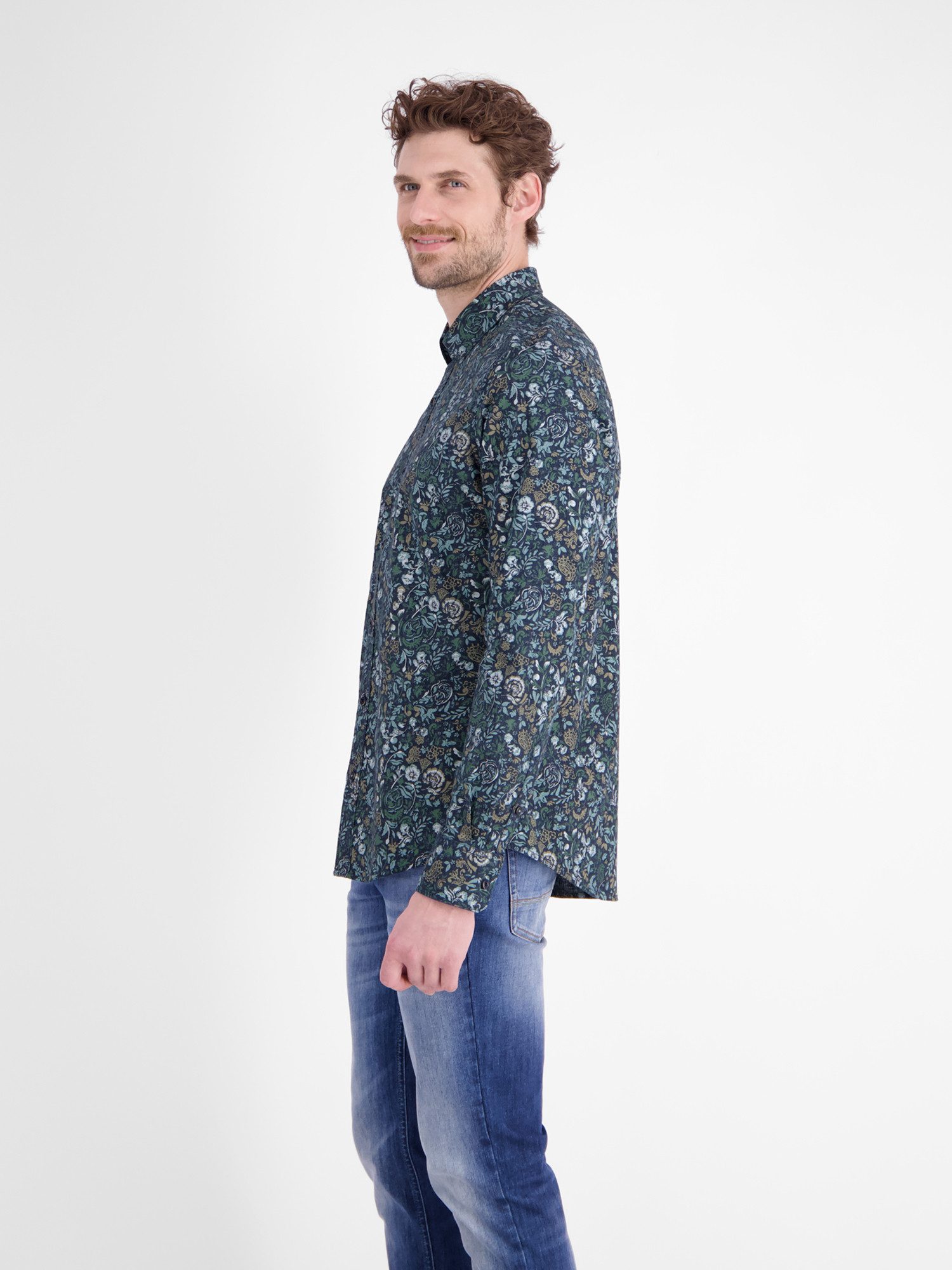 LERROS Langarmhemd Herrenhemd mit floralem Print aus leichtem Baumwollmix