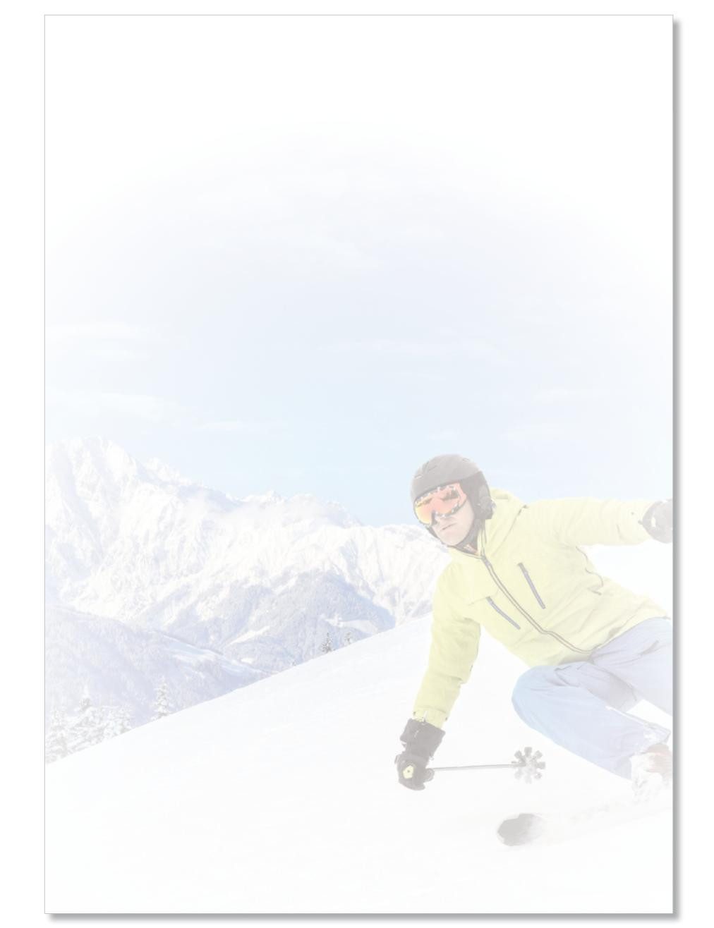 Briefpapier Motivpapier Winterzauber Ski und Schnee DIN A4, gut beschreibbar
