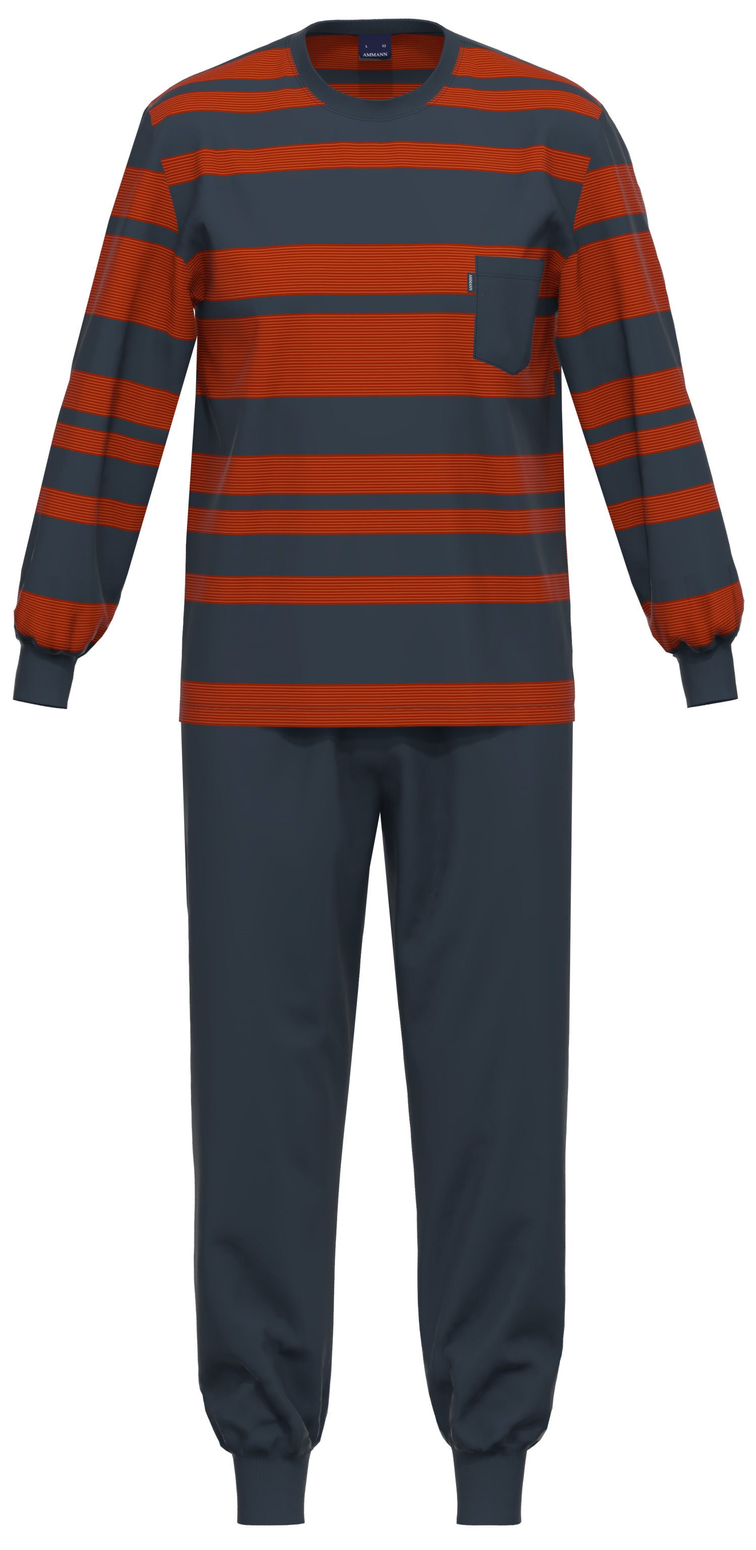 Schlafanzug Herren Pyjama lang mit Bündchen