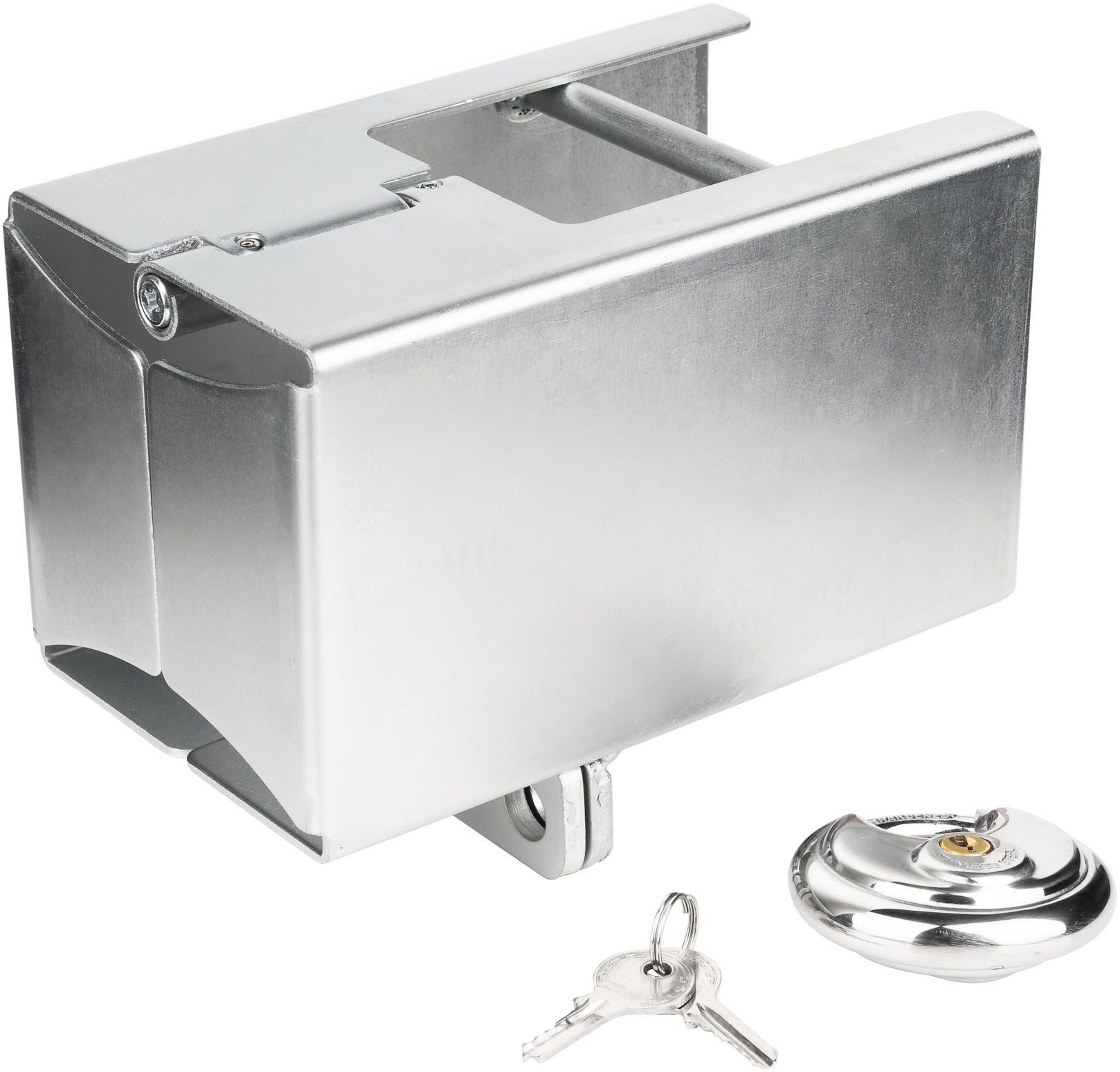 STEMA Kastensicherung Diebstahlsicherung Safety-Box XL (Packung, 2-tlg., Kastensicherung, Schloss), Für Anhänger im an- und abgekuppelten Zustand