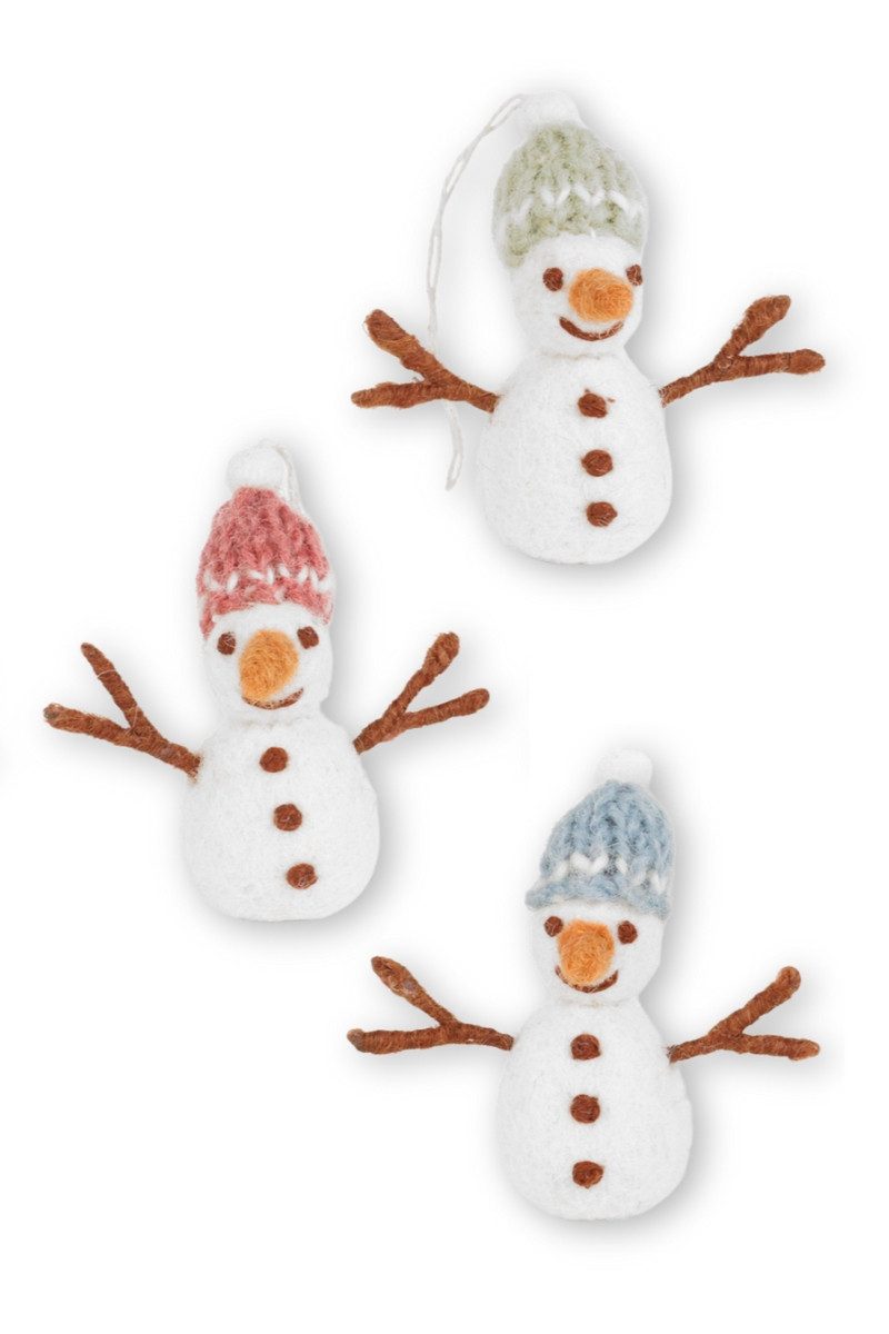 Gry & Sif Hängedekoration Filzanhänger 3er Set SCHNEEMÄNNER - weiß