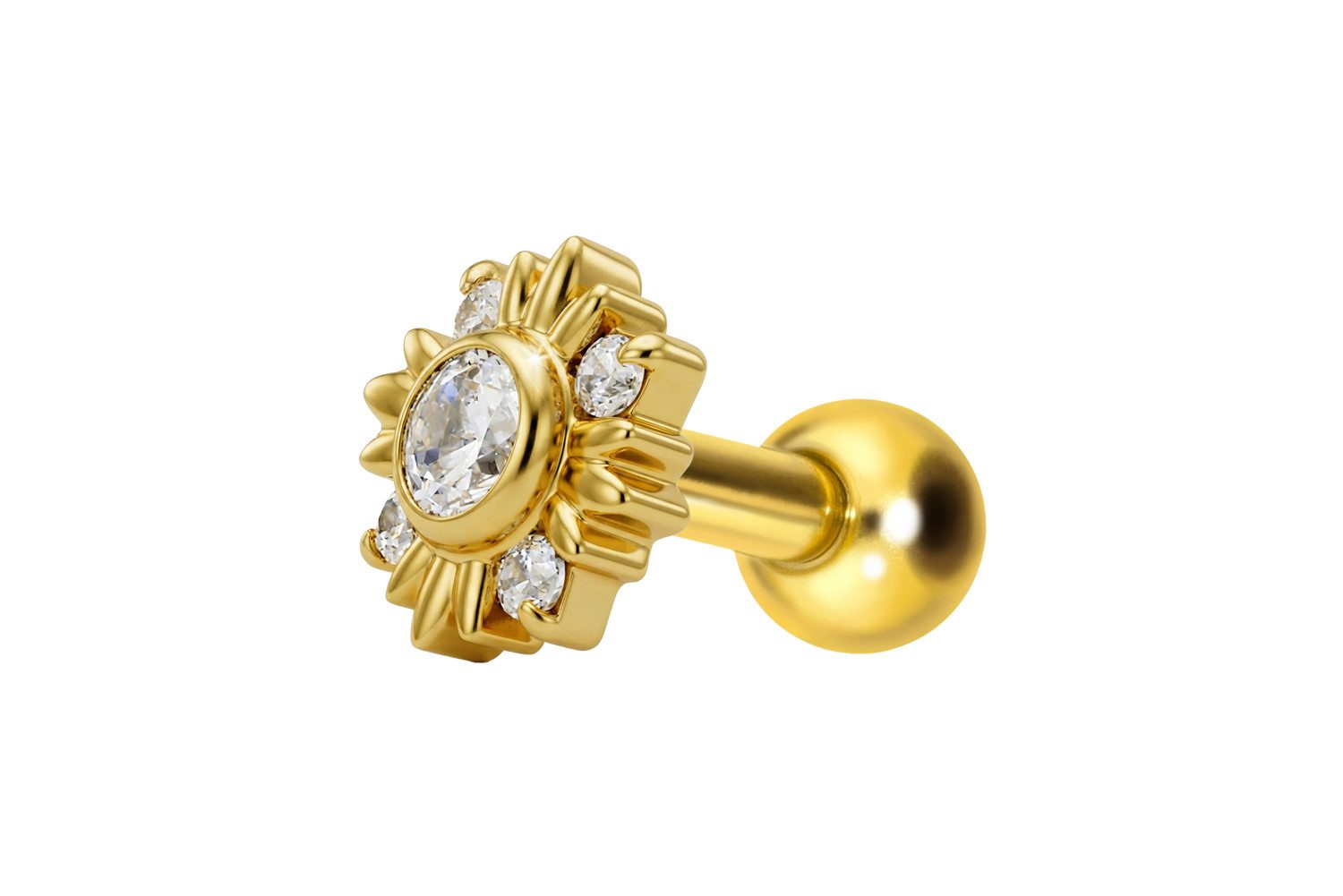 PIERCINGLINE Piercing-Set Titan Ohrpiercing mit Innengewinde KRISTALLSONNE (Mini-Barbells, 1-tlg)