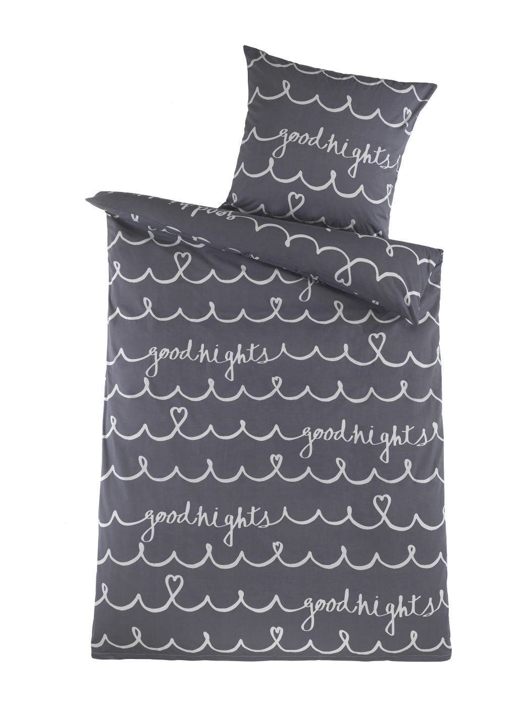 Optidream Bettwäsche Set Renforcé 135x200 Baumwolle Goodnight grau, Renforcé, 2 teilig, Sommer Geschenke Idee Frauen Männer weich sale Reißverschluss Partner