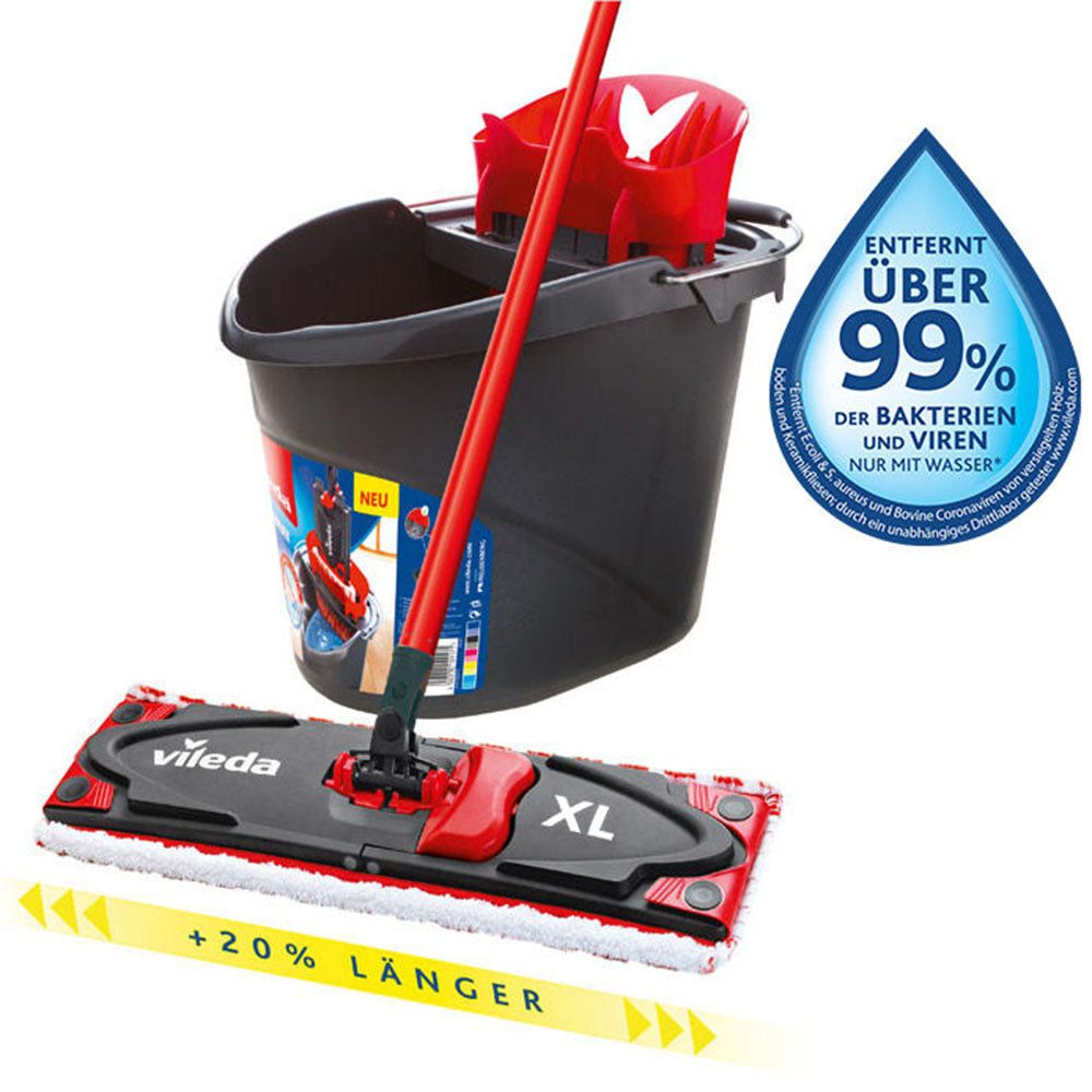 Vileda Bodenwischer-Set Ultramax XL Universal Komplettbox, (Set, 3-St), 20 % längere Wischerplatte für eine schnellere Reinigung