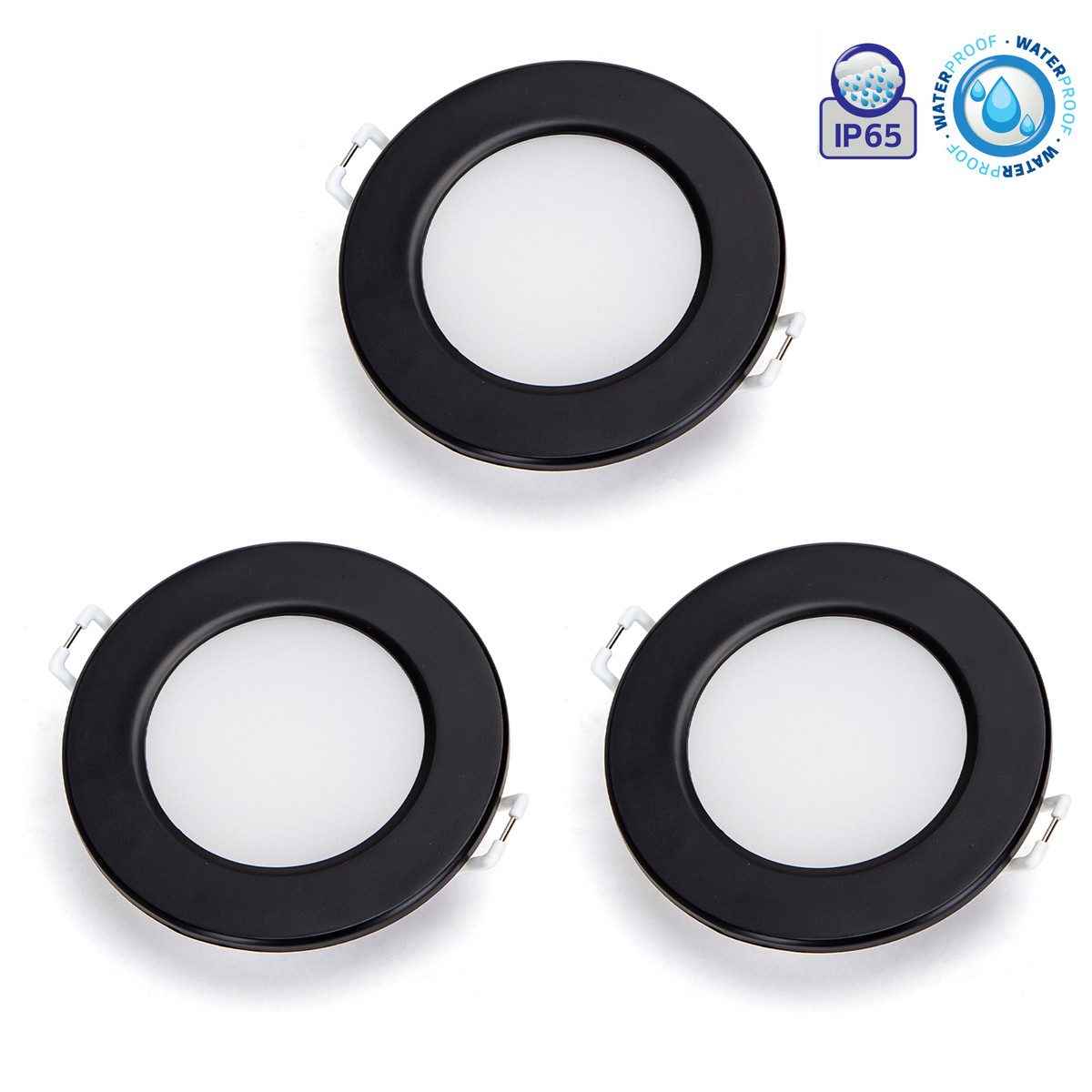 Aigostar LED Einbauleuchte 3er Set 4.8W LED Einbauspot Einbaustrahler Spot schwarz weiß IP65, 3er Set, 4.8w 520 Lumen, Neutralweis, Rahmenfarbe Schwarz, Lochmaß 68mm