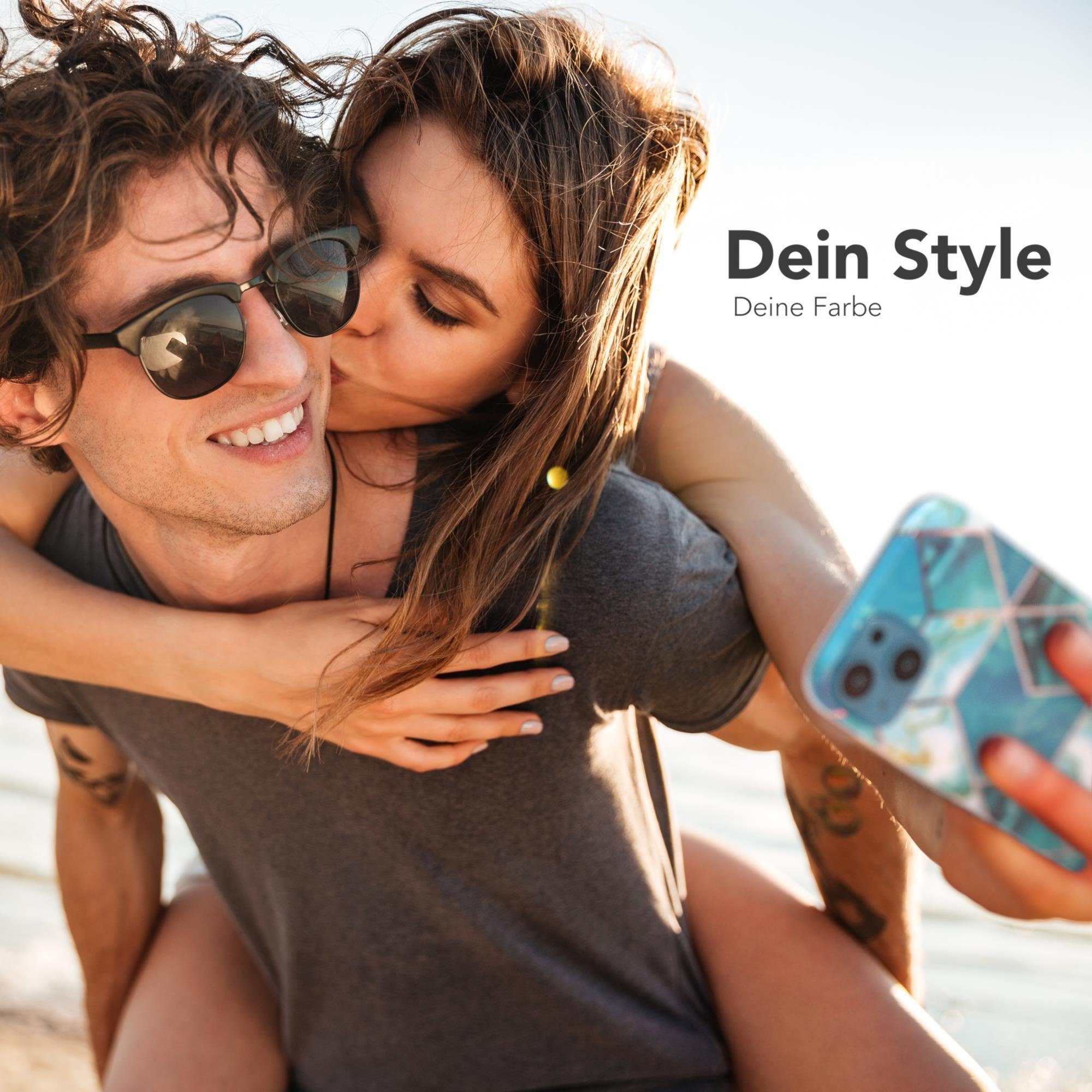 EAZY CASE Handyhülle IMD Motiv Cover für Apple iPhone 13 6,1 Zoll, Etui Silikonhülle Dünn Design Ultra Case kratzfest Marmor Blau Grün