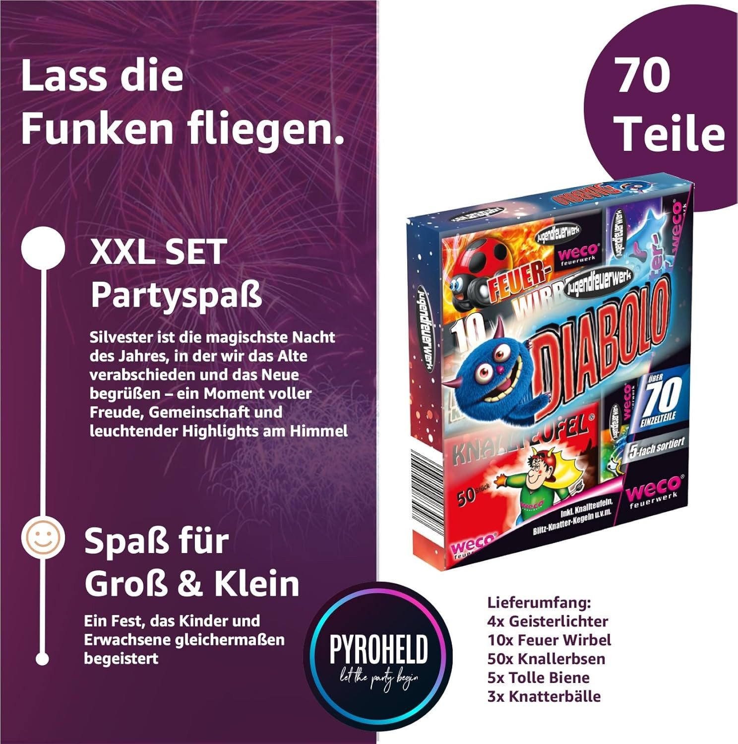 PYROHELD Geburtstagskerze XXL Diabolo - 70 Teile Feuerwerk Silvester für Ju günstig online kaufen