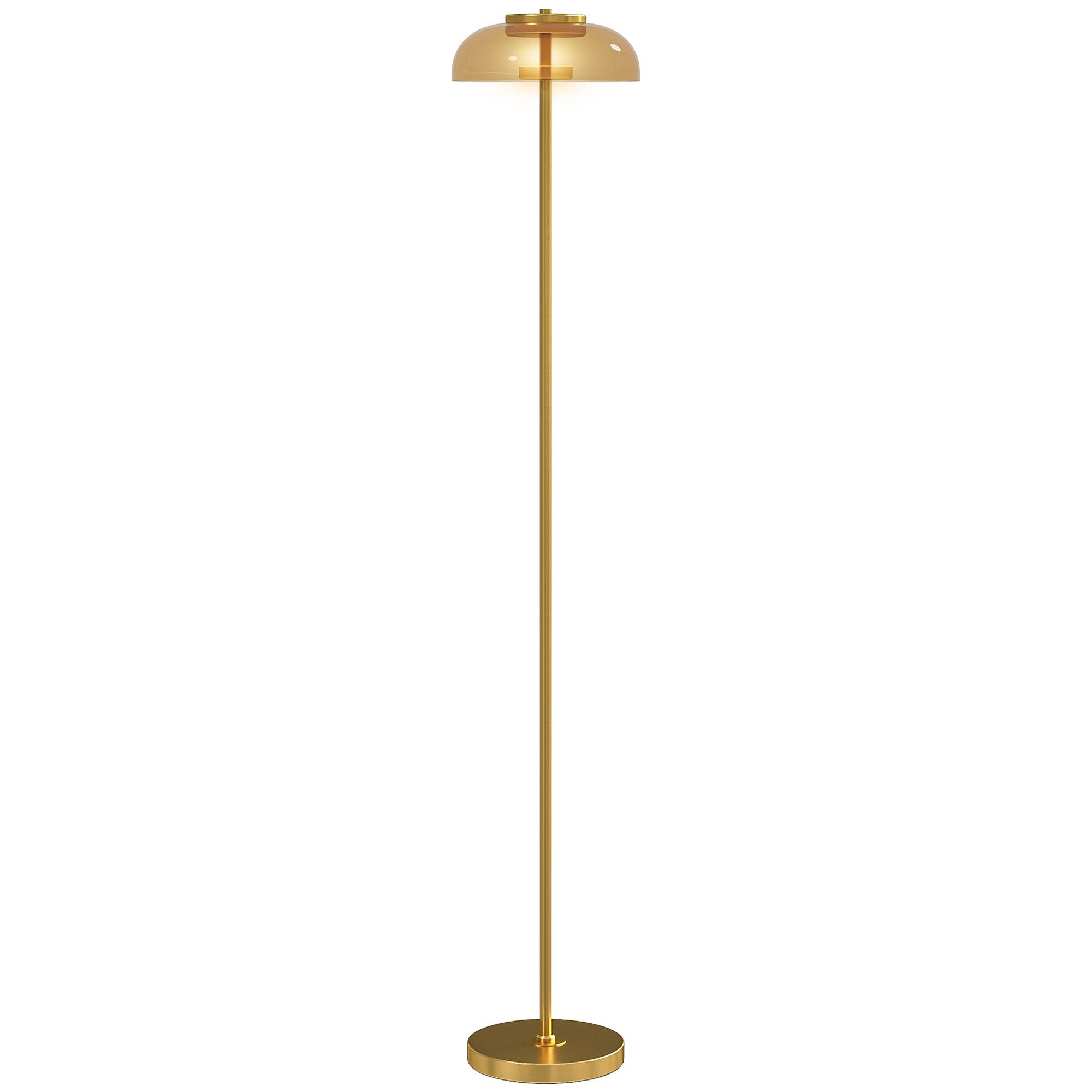 HOMCOM Stehlampe Stehleuchte mit 3000 K warmem Licht, Fußschalter, Ein-,Ausschalter, LED fest integriert, Warmweiß, für Wohnzimmer Schlafzimmer, exkl. Glühbirne, Messing
