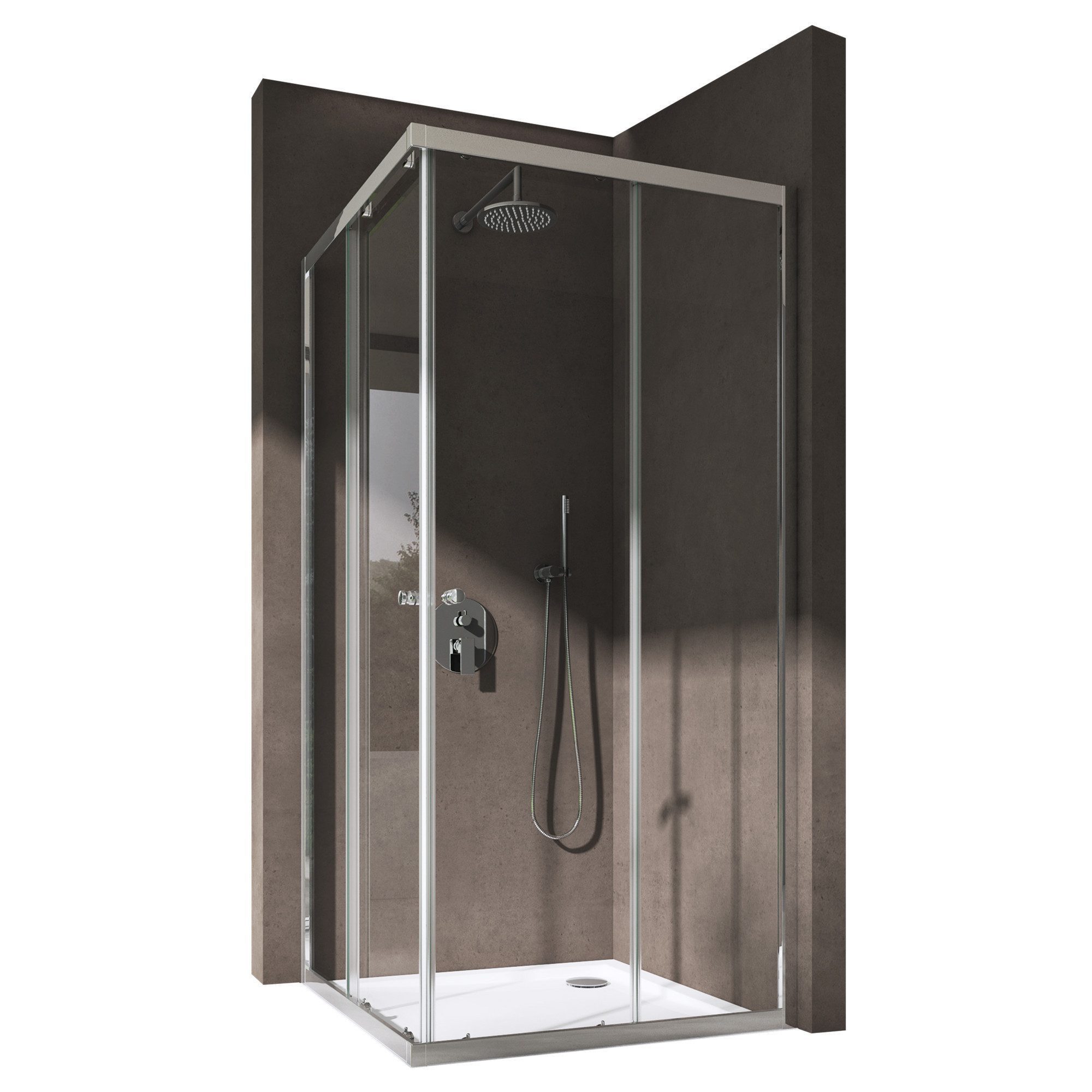 doporro Eckdusche Duschkabine Duschabtrennung Schiebetür Klarglas 6mm ESG H:190cm R16K, BxT: 70x70 cm, Einscheibensicherheitsglas