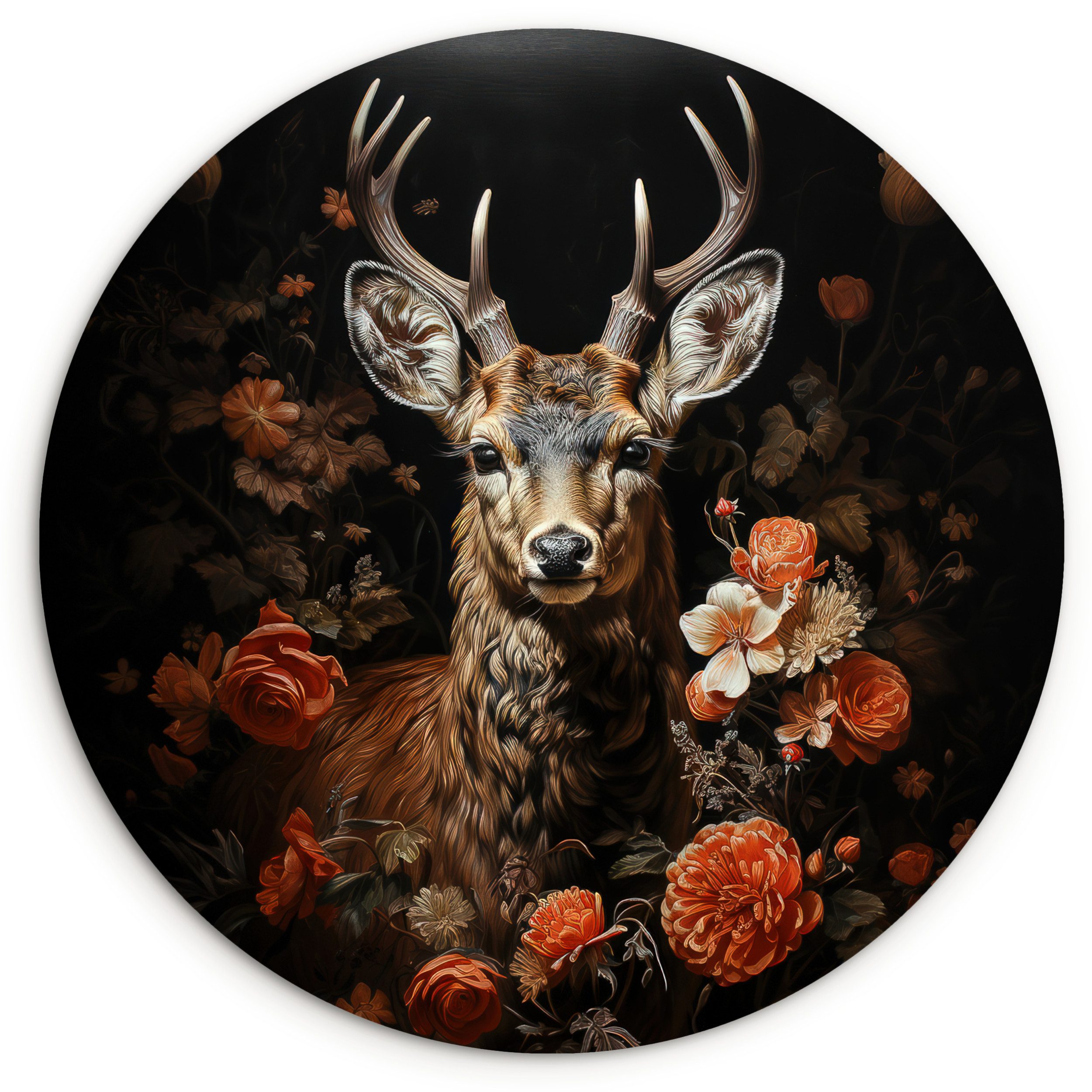 MuchoWow Gemälde Hirsch - Tier - Blumen - Natur - Botanisch, Fotodruck (1 S günstig online kaufen