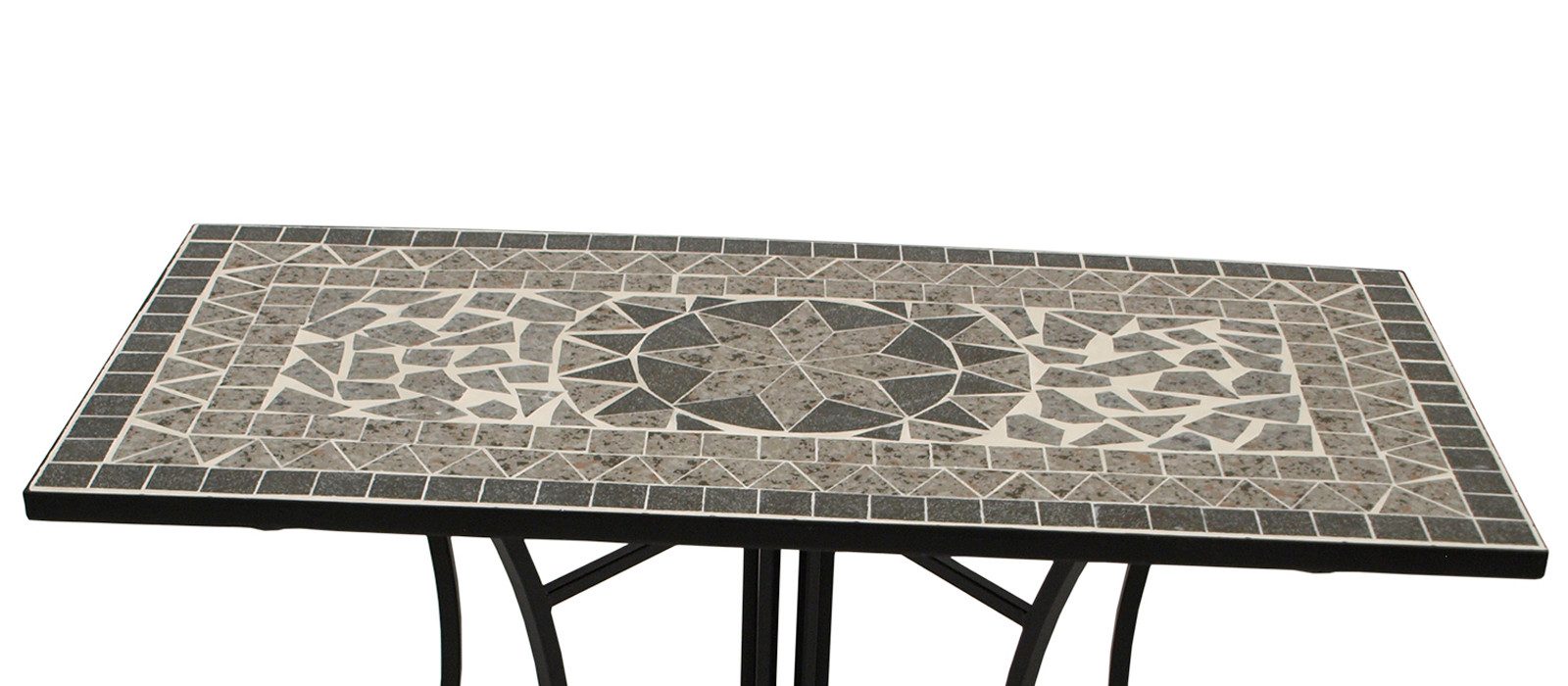 TPFGarden Gartentisch DERBY (Wandtisch - rechteckiger Mosaiktisch in grau/weiss, Hochwertiges Gestell aus schwarz pulverbeschichtetem Eisen), Outdoor Esstisch - Terrassentisch - Maße (BxHxT): 90 x 75 x 45 cm