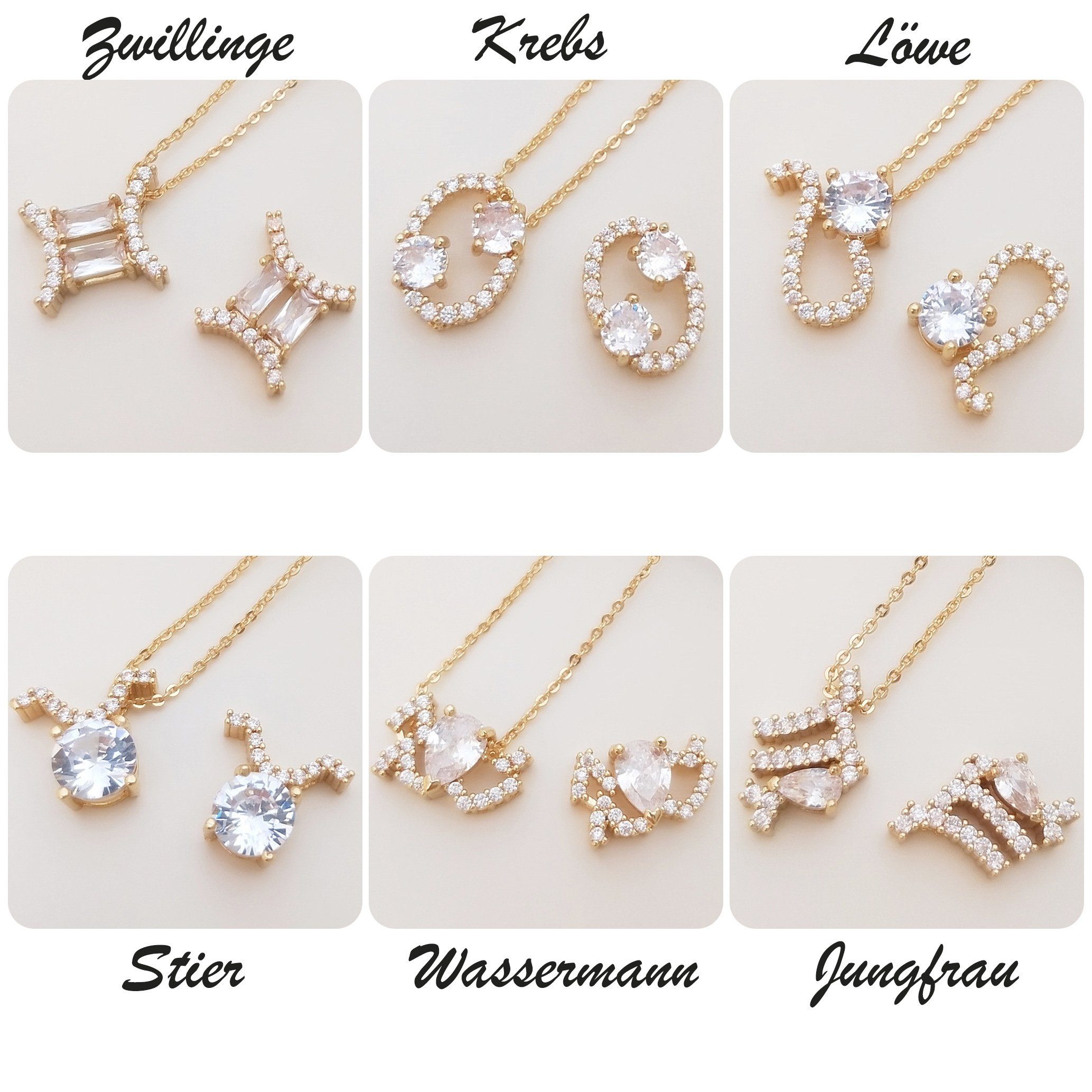 Diamant Kette mit 18 Anhänger Halskette, Anhänger Skorpion & Charm GOLDEN Sternzeichen Horoskop Kette, K