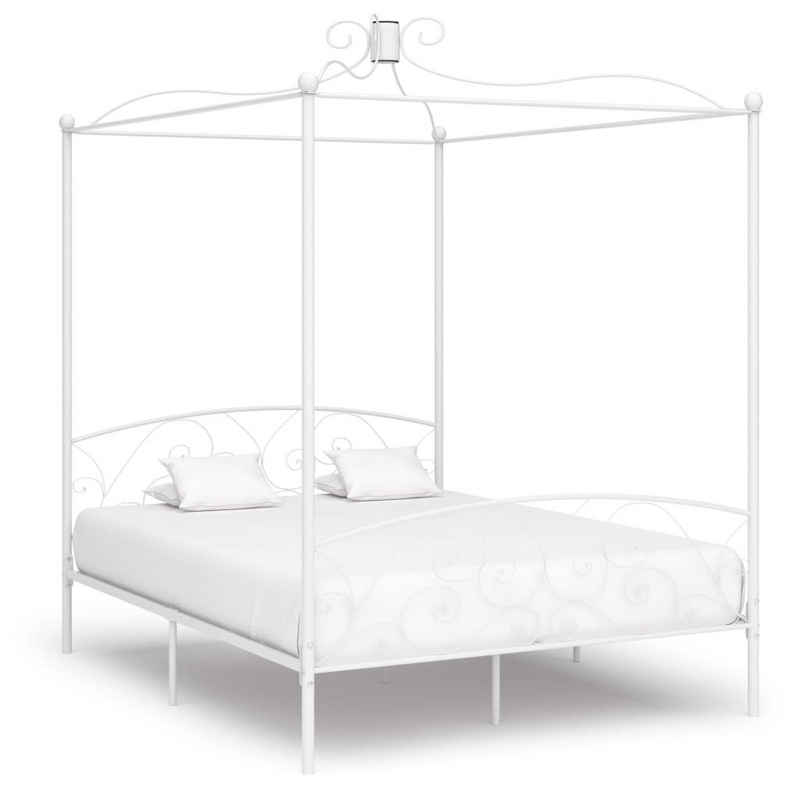 furnicato Bett Himmelbett-Gestell Weiß Metall 160 x 200 cm