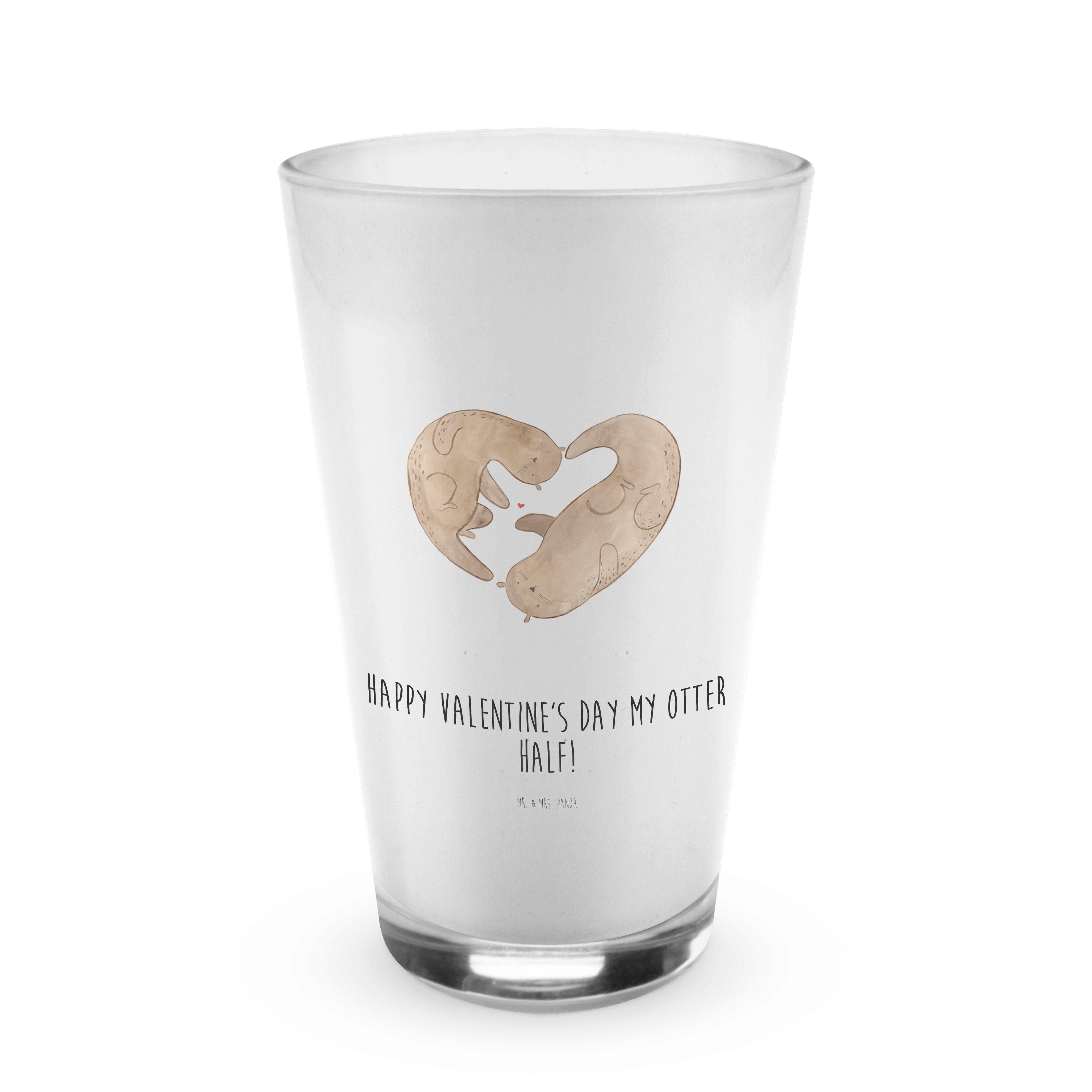 Mr. & Mrs. Panda Glas Otter Valentine - Transparent - Geschenk, Cappuccino Glas, Geschenk f, Premium Glas