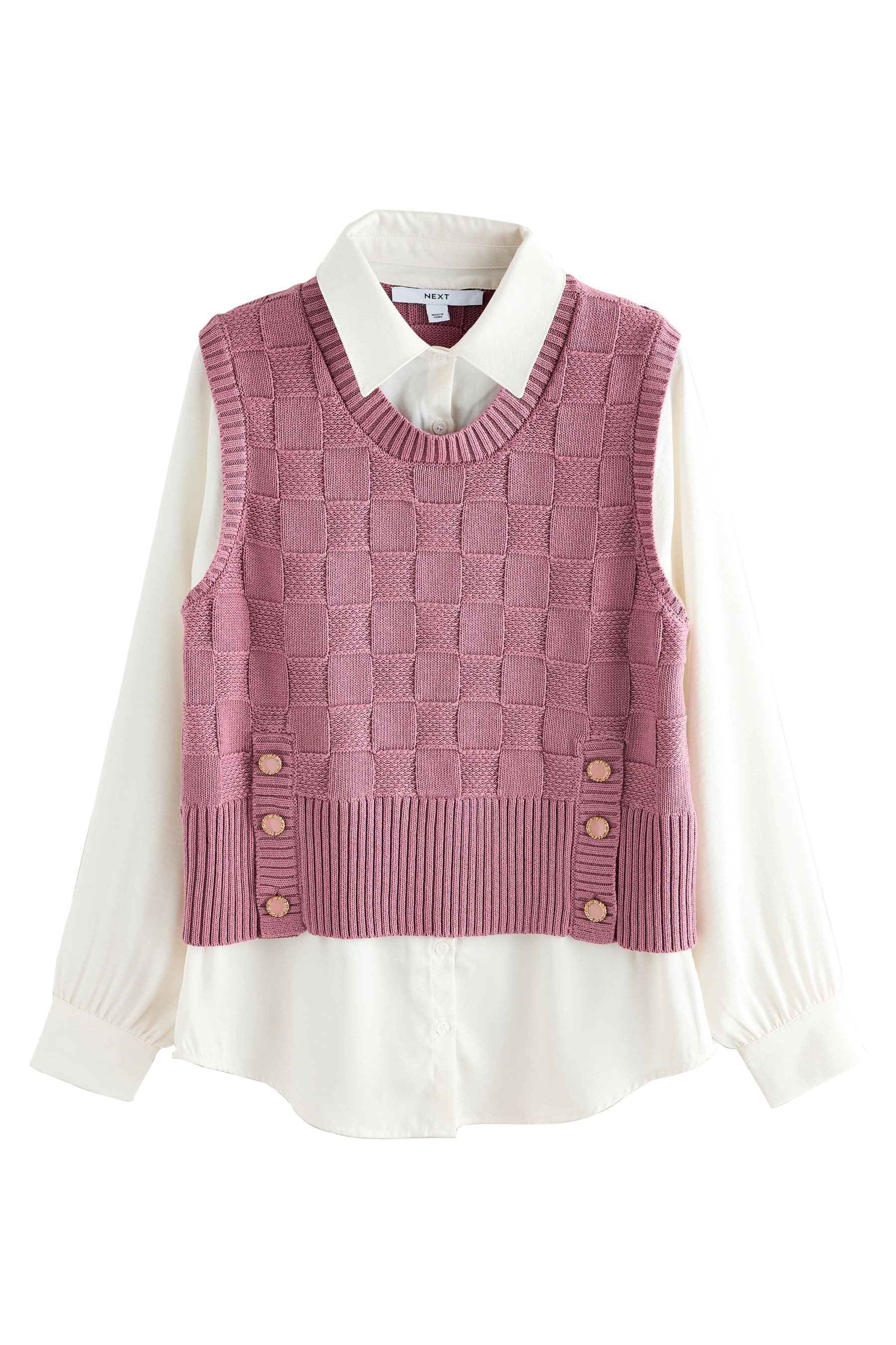 Next Вязаные свитера Gestrickte Tanktop mit Hemdlage und Knopfdetail (1-tlg)