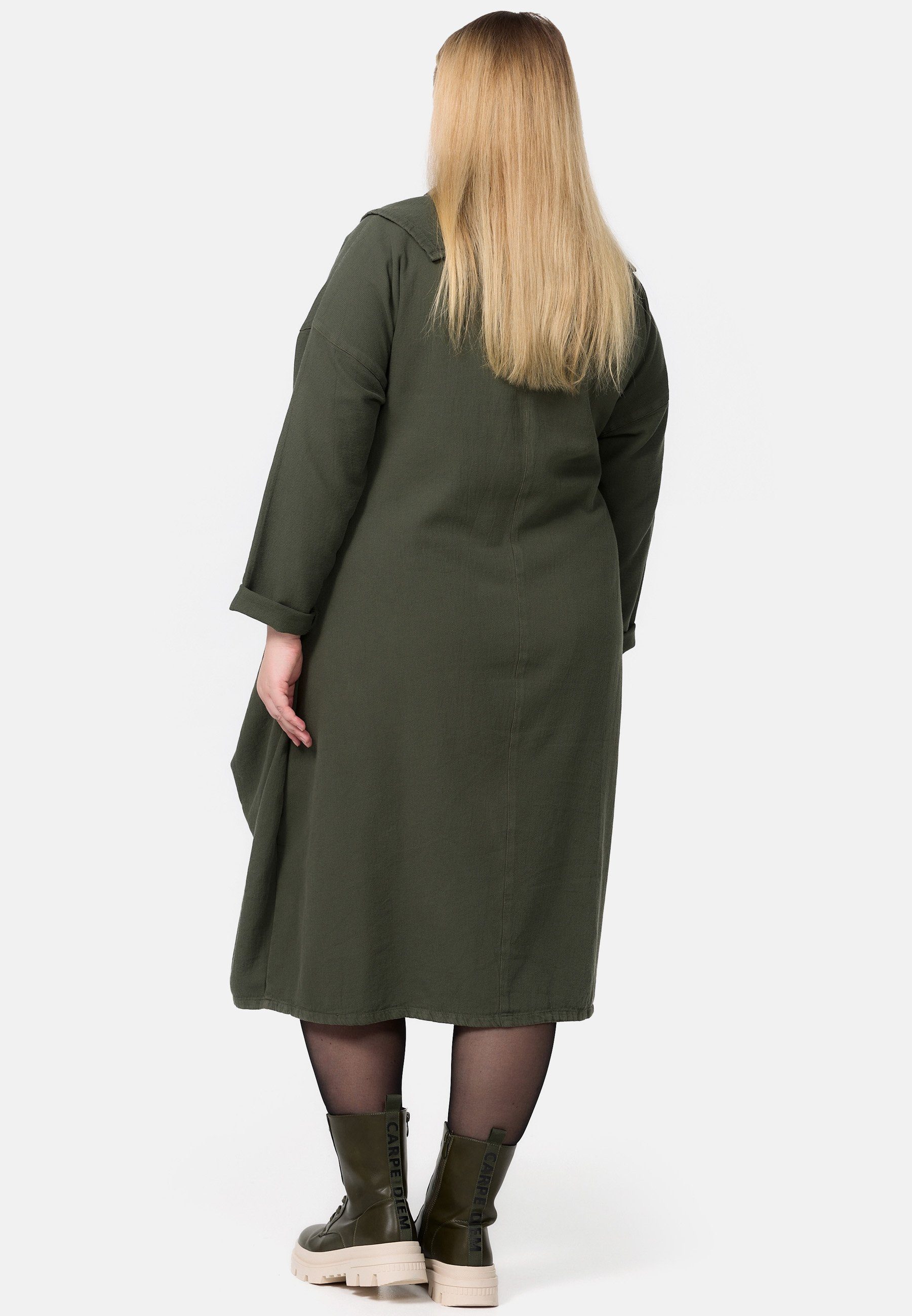 Kekoo A-Linien-Kleid Cord-Kleid in aus 100% A-Linie 'Sienna' Khaki Baumwolle