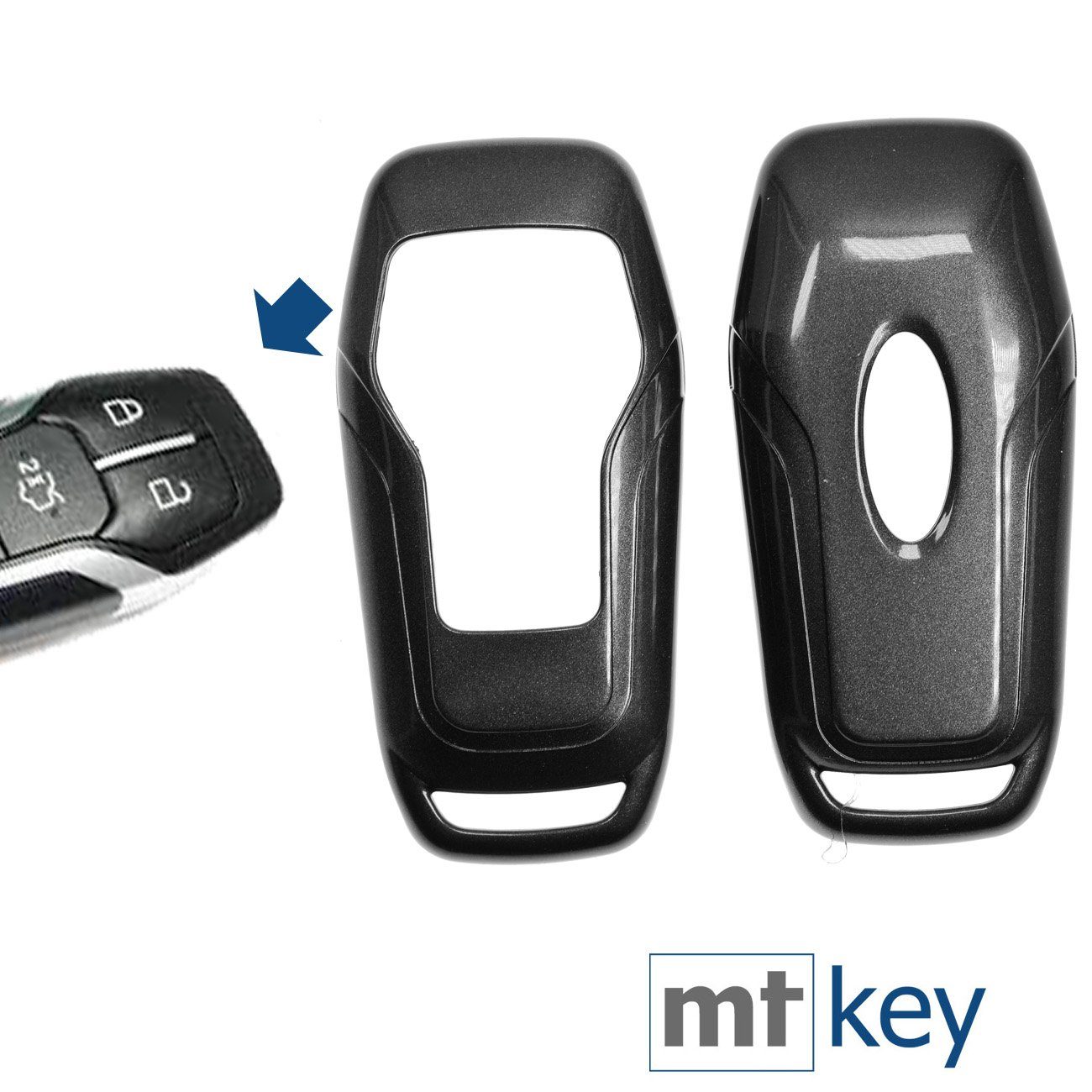 mt-key Schlüsseltasche Autoschlüssel Hardcover Schutzhülle Metallic Grau, für Ford Mustang Explorer Edge Fusion KEYLESS SMARTKEY