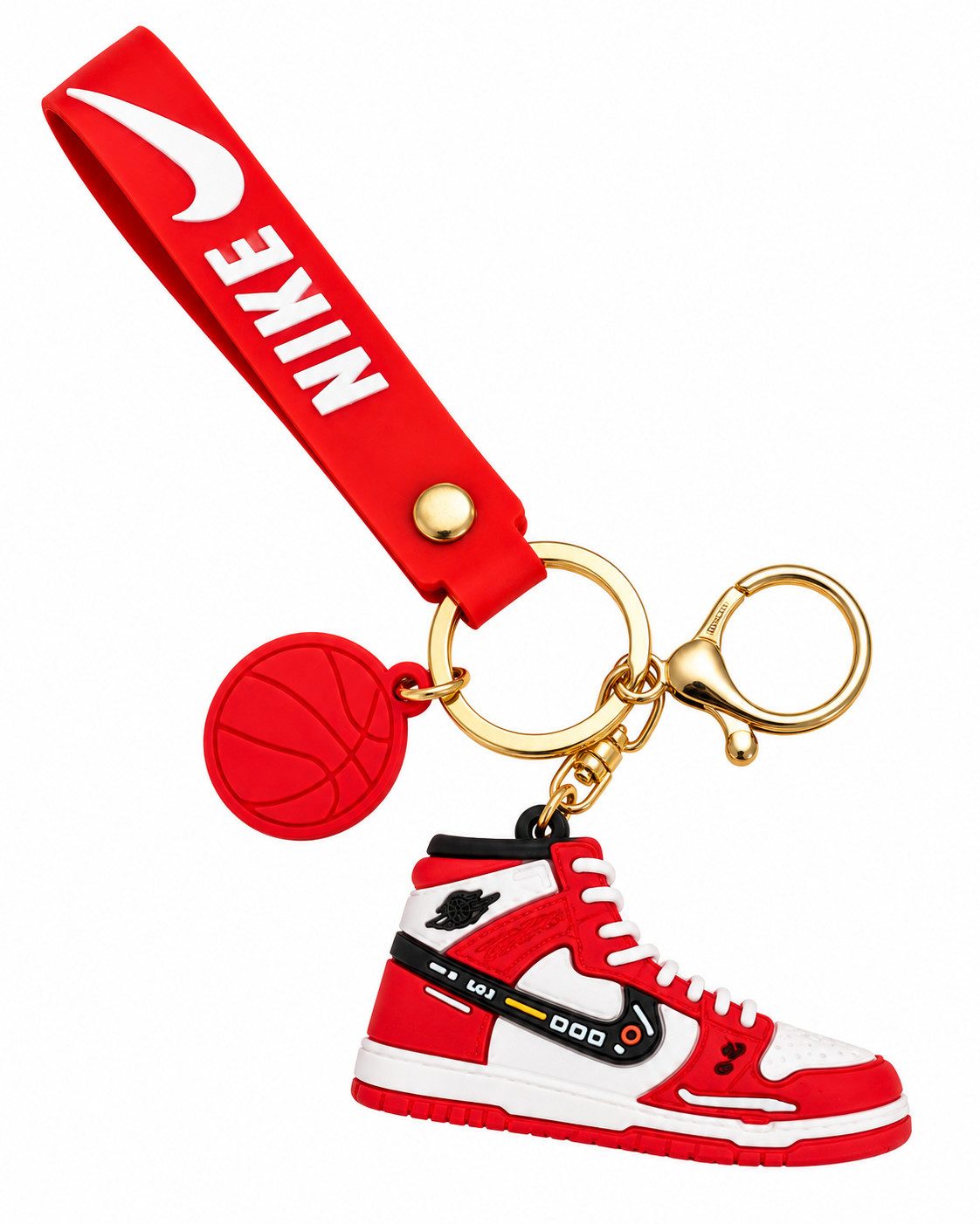 soma Schlüsselanhänger Sneaker-Rucksackanhänger Bag 6cm Basketball Karabiner rot schwarz weiß (Set, 1-tlg., Geschenk-Set), Sportlicher Sneaker-Anhänger mit Basketball und Karabiner