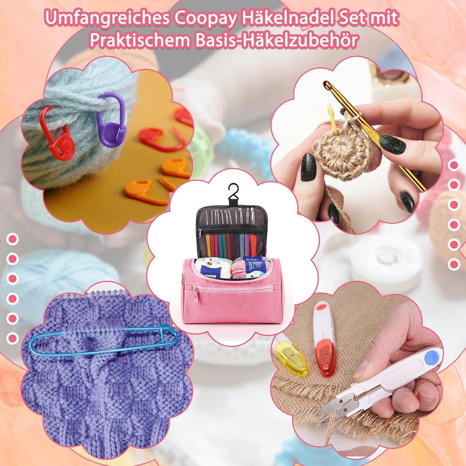 LuxusKollektion Häkelnadeln Häkelset Anfänger Häkelnadelset 15 Wolle Tasche Zubehör Rosa