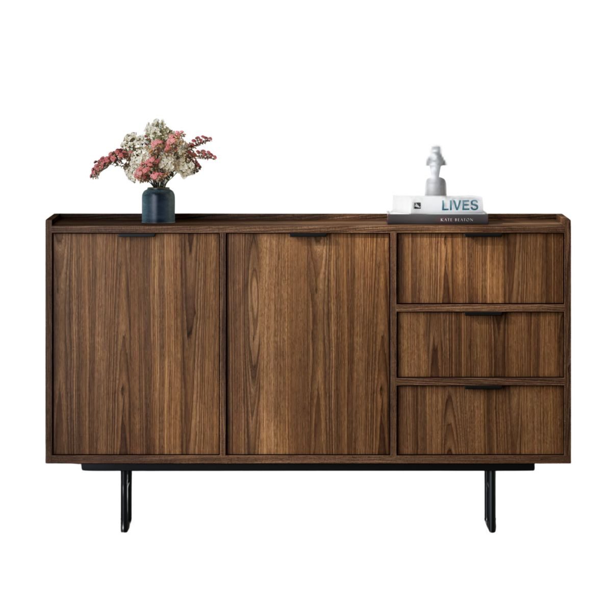 Compleo Kommode vintage nussbaum, Stil Japandi COLGO, Kommode mit zwei Türen und 3 Schubladen