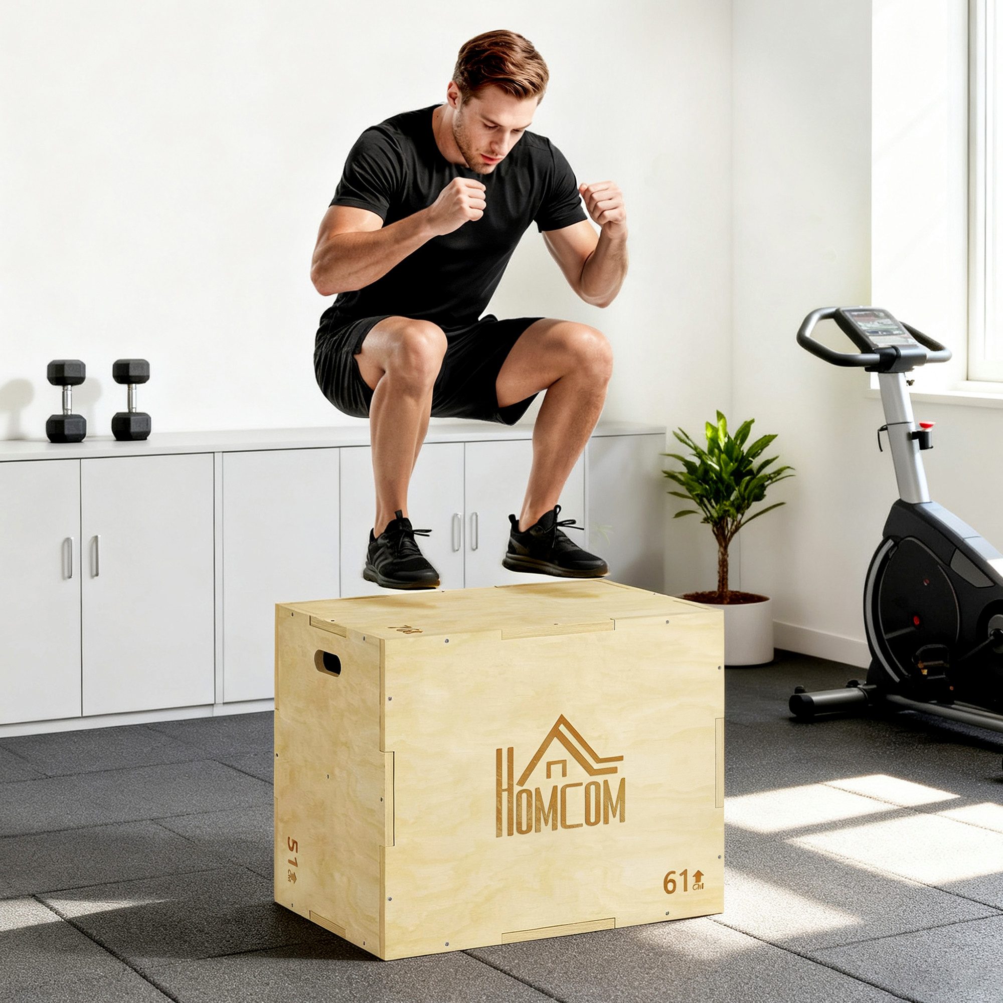 HOMCOM Plyo-Box Step-Up Jumping Box 61x51x76cm Plyometric Training Workout (Sprungbox, 1-St., Sprungkasten), für Zuhause, Fitnessstudio, Naturholz