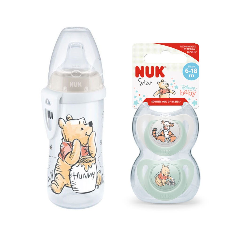 NUK Babyflasche NUK Disney Babytrinklernflasche/Active Cup 12M+ Schnuller 6-18