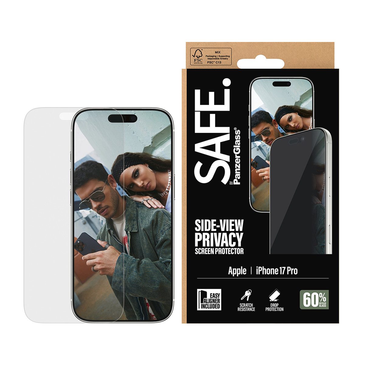 SAFE by PanzerGlass Displayschutzglas Side-View Privacy Screen Protector für Apple iPhone 17 Pro, Displayschutzfolie, Schutzfolie, Bildschirmschutz, kratz- & stoßfest