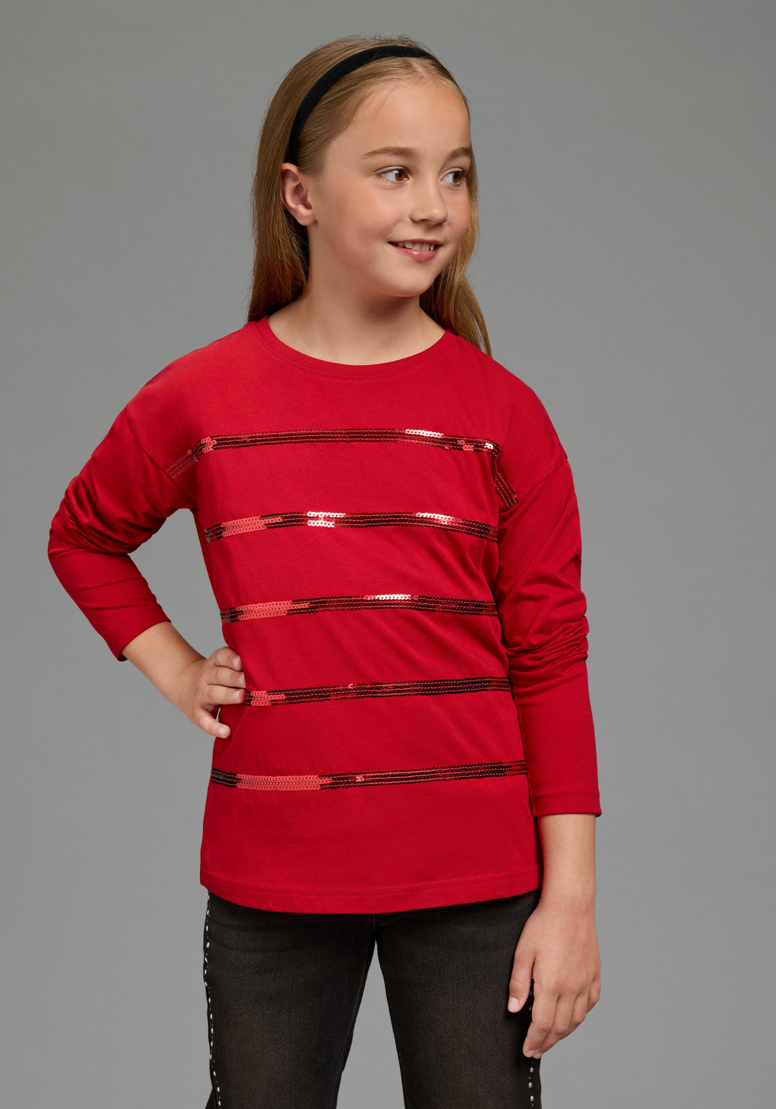 Bruno Banani Langarmshirt Shirt mit Paillettendetails für Mädchen Für TEENS, Langarmshirt mit Pailletten