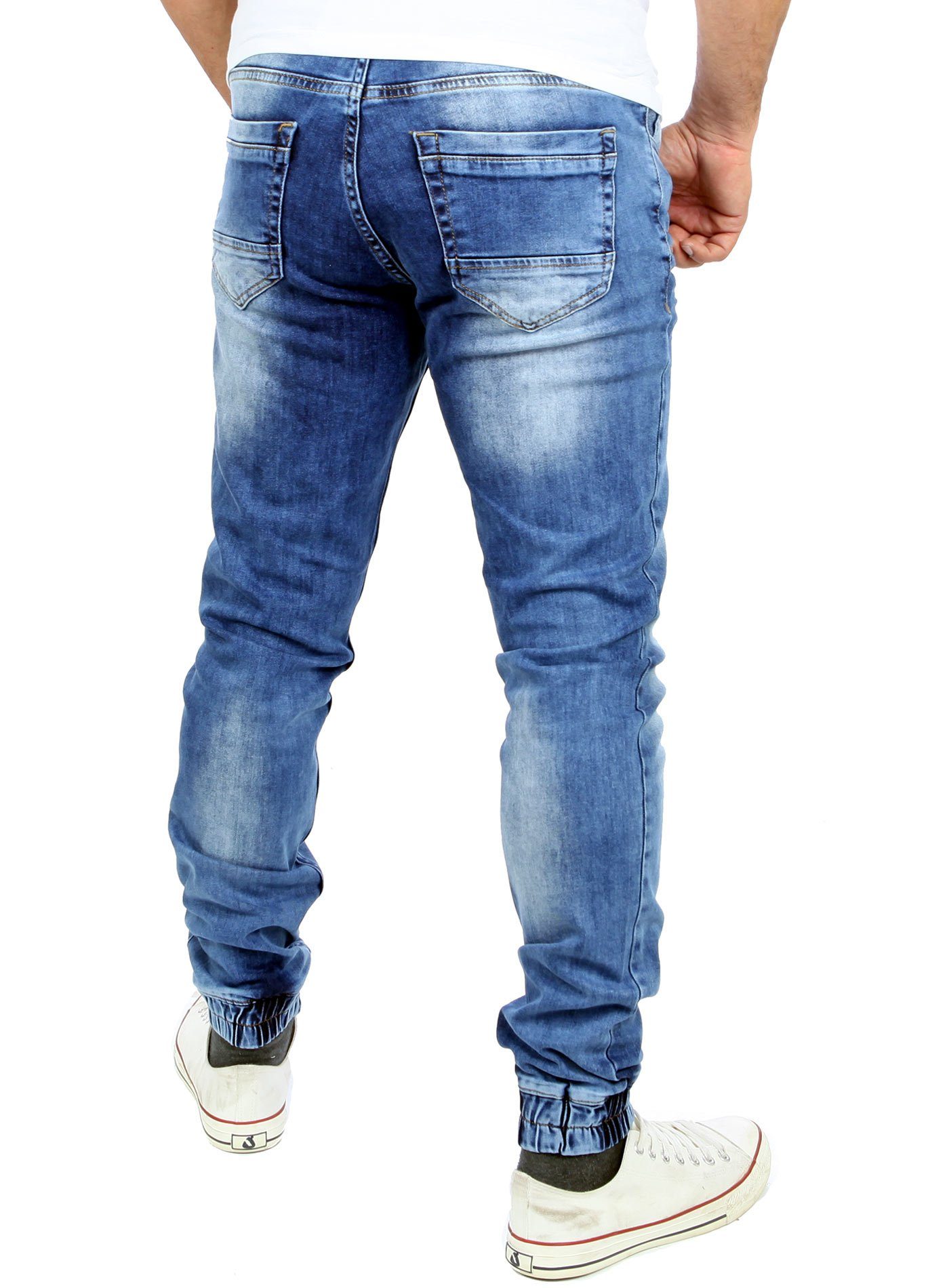 Slim Reslad Used Look Jogging-Hose Stretch Fit Reslad blau RS-2073 Jeans-Herren Fit Jogging-Denim Slim Stretch-Jeans