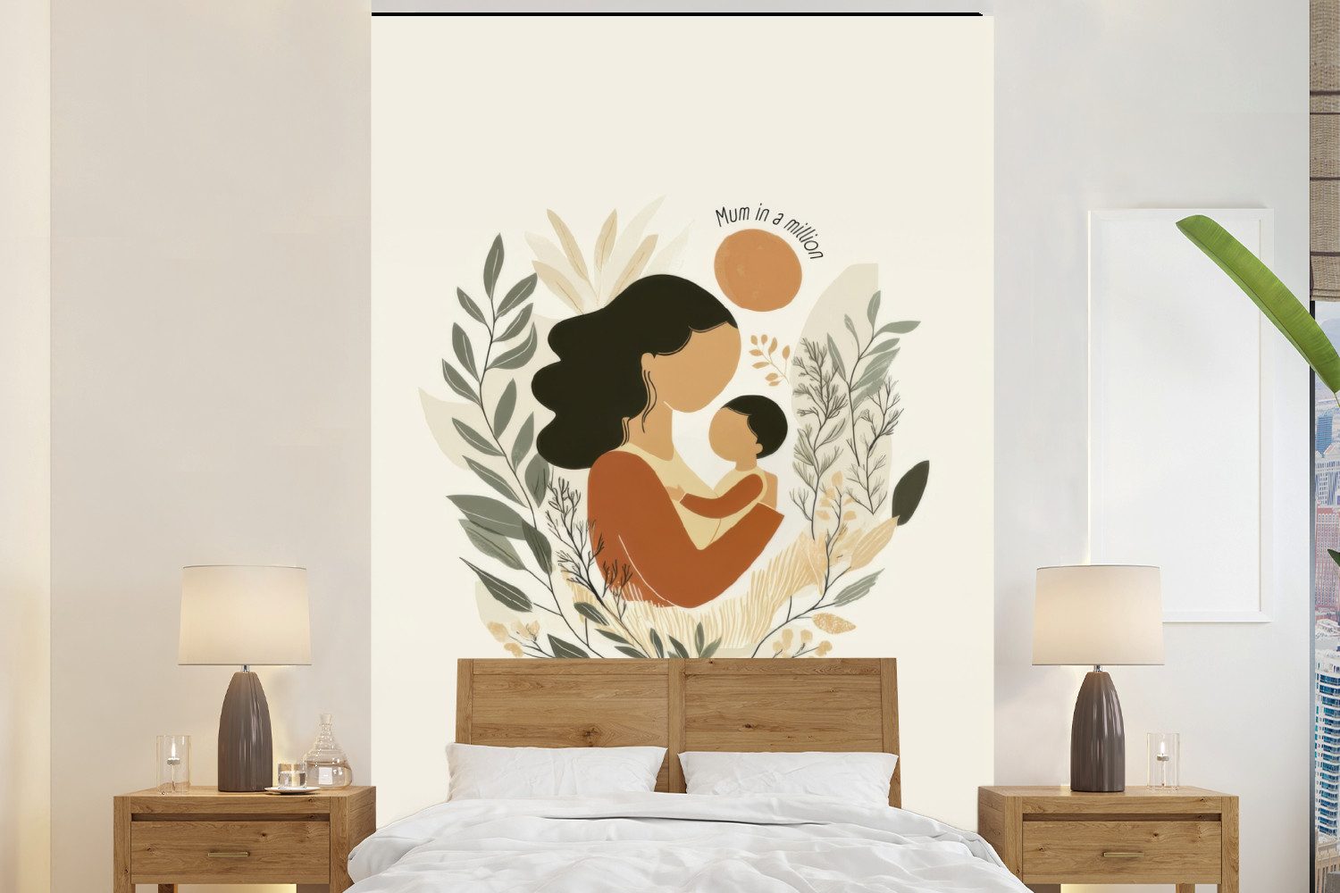 MuchoWow Fototapete Illustration - Zitat - Mutter, Matt, bedruckt, Montagefertig Vinyl Tapete, Wandtapete, 145x220 cm