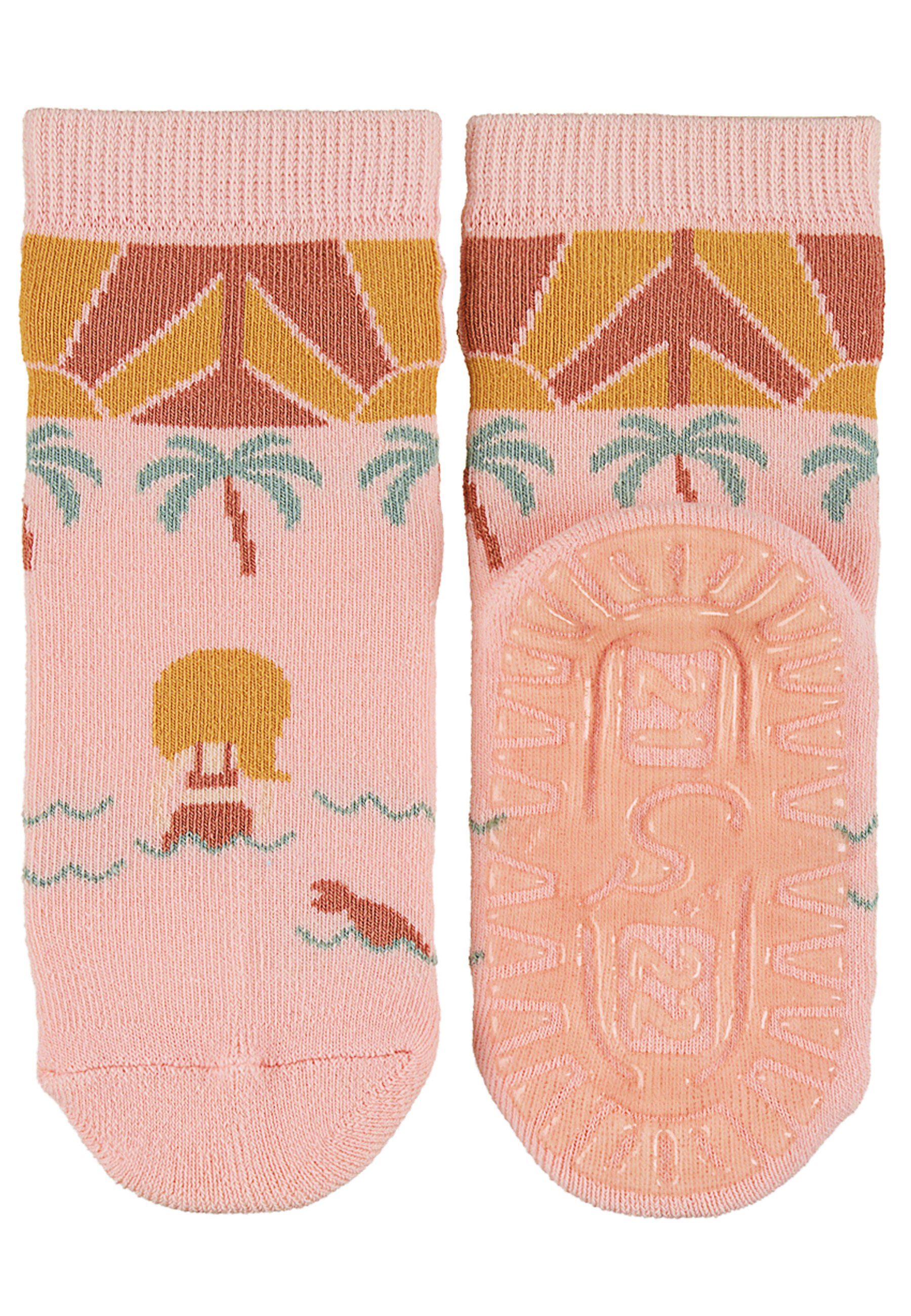 (2er Socken Sterntaler® Fliesensocken ABS-Socken mit rosa Vollplüsch, Rutschsocken süßen Fliesen Motiven Palmen AIR Pack + 2er-Pack Flitzer mit mit Blätter, ABS- Anti-Rutsch-Sohle)