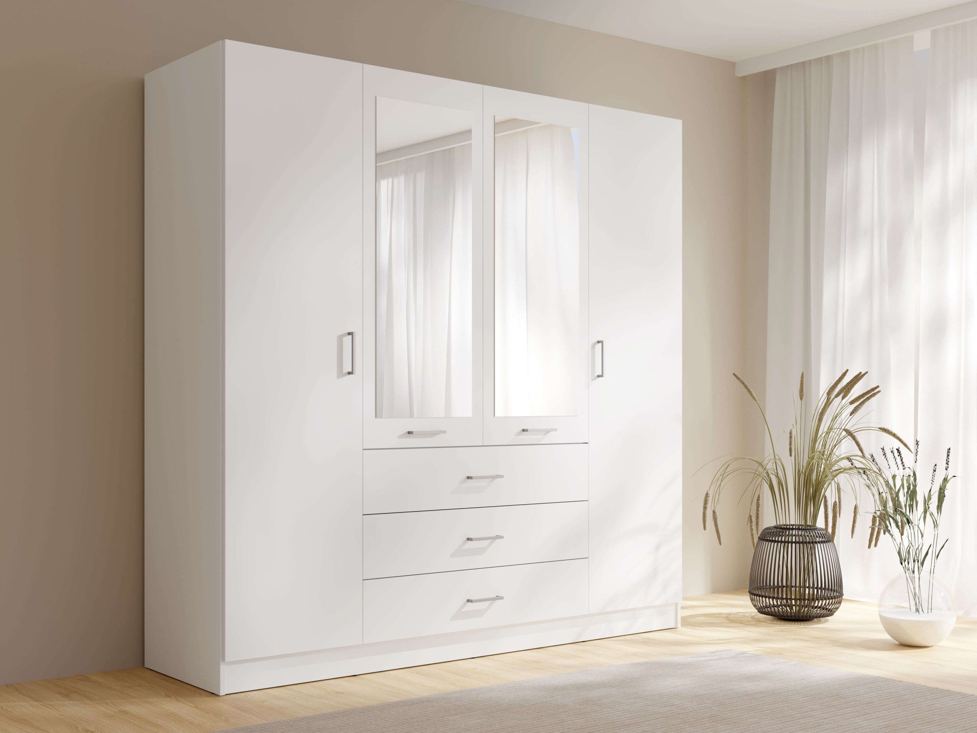 OTTO home Kleiderschrank Wäscheschrank mit 4 Drehtüren, silber Griffen, Maße B/H/T 200/200/58cm