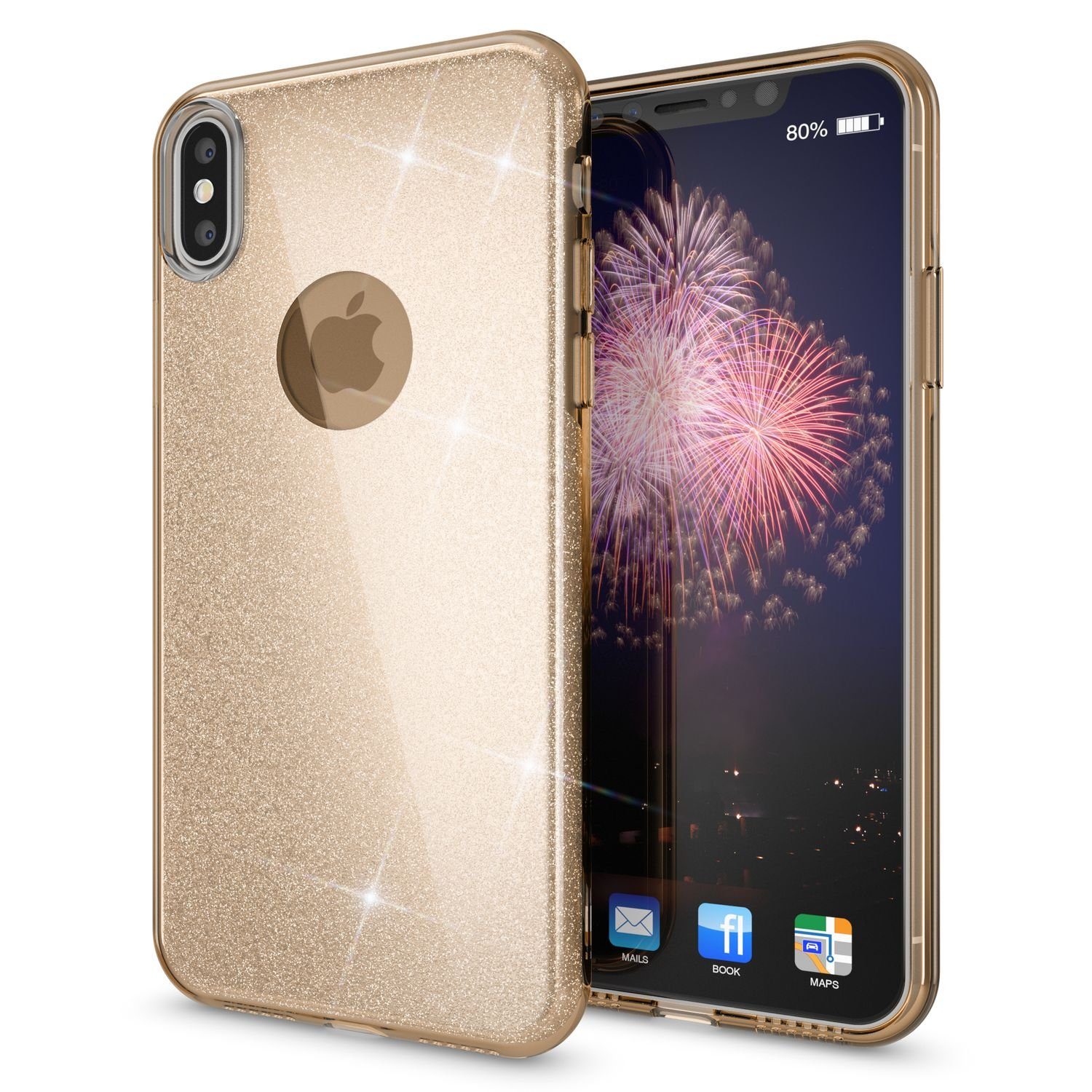 Nalia Smartphone-Hülle Apple iPhone X Apple iPhone XS, Glitzer Silikon Hülle / Verstärkte Innenseite / Glänzende Schutzhülle