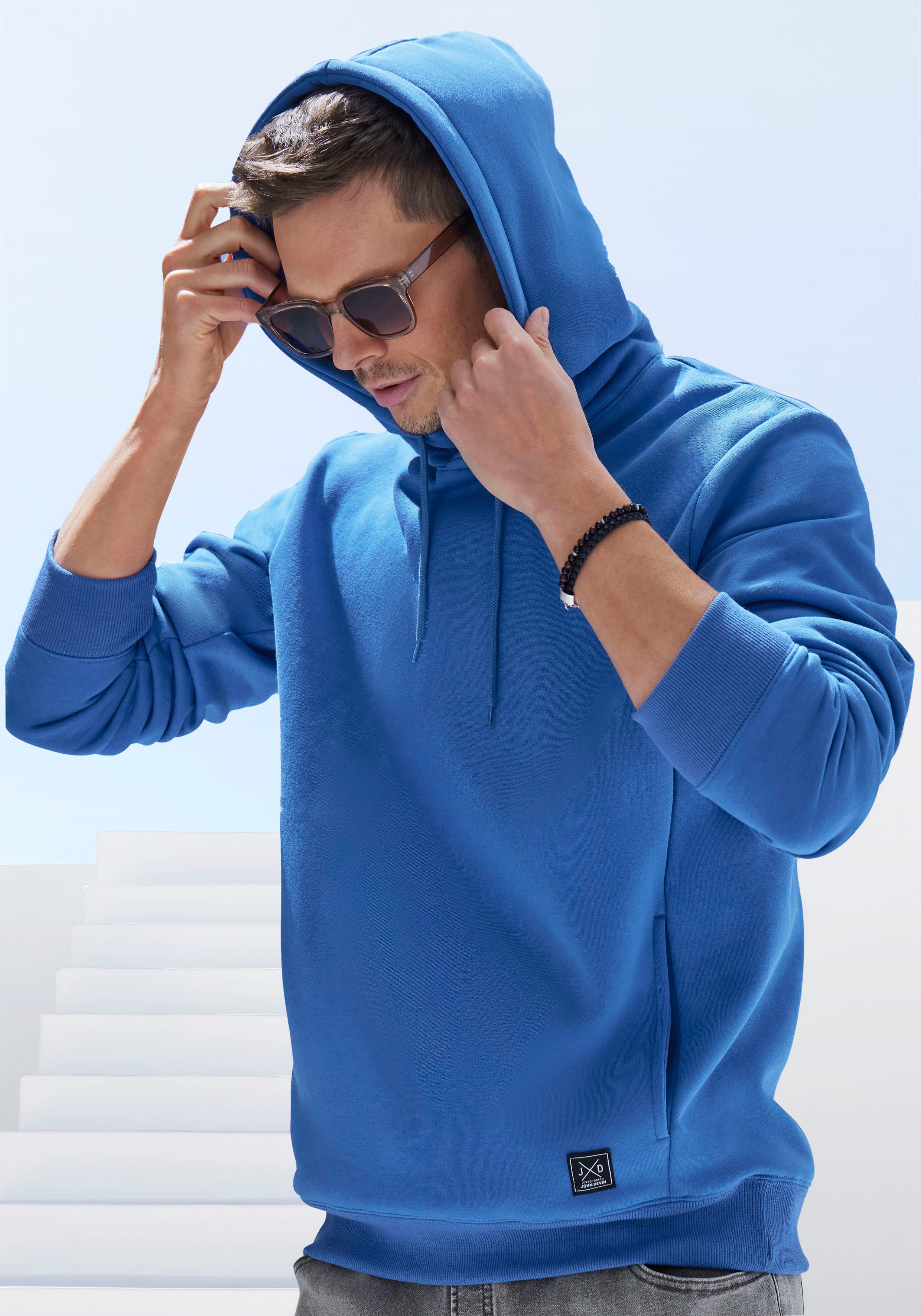 John Devin Hoodie Langarm, Sweatshirt mit Rundhals und Kapuze, Baumwollmischung