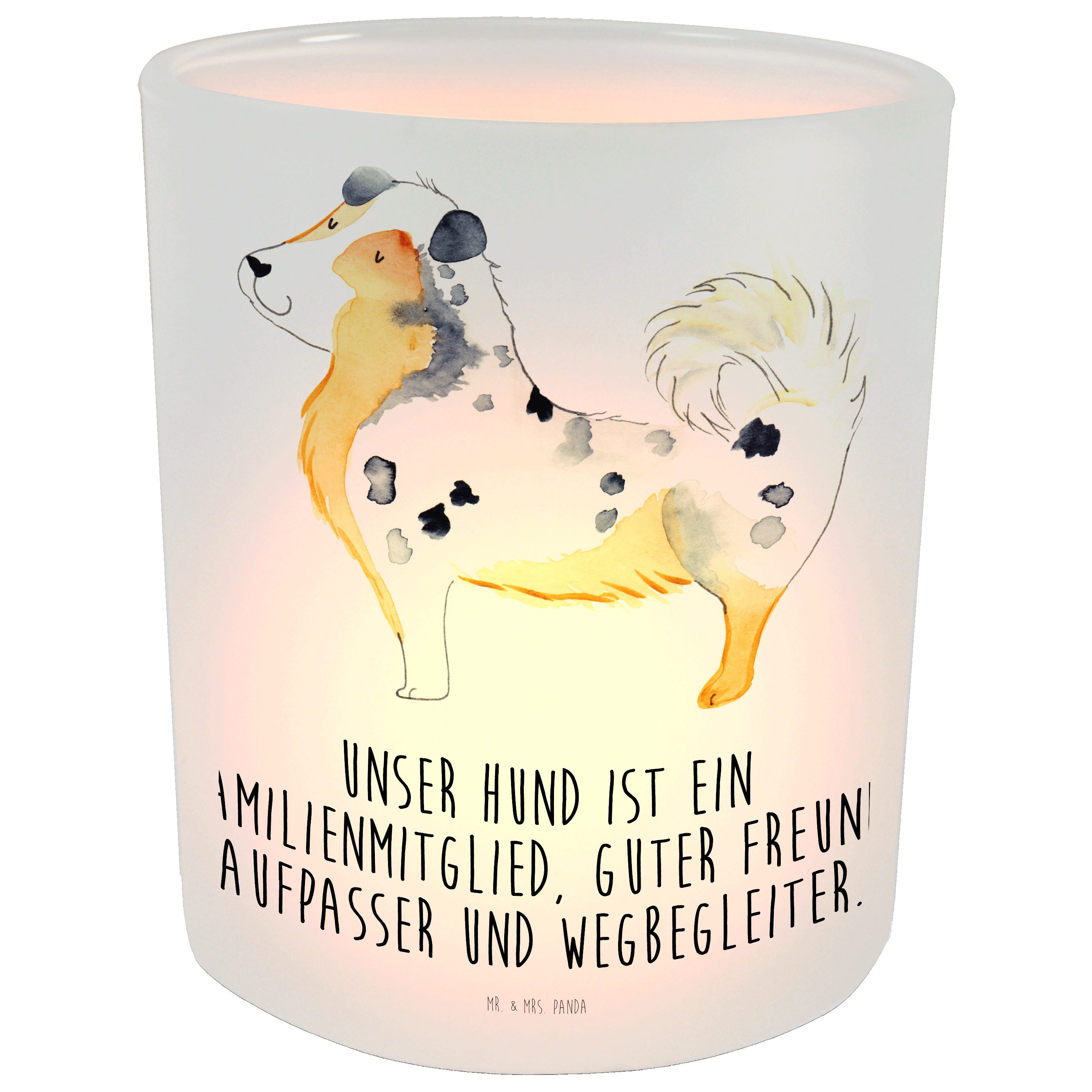 Mr. & Mrs. Panda Windlicht Australien Shepherd - Transparent - Geschenk, Teelichthalter, Tierlie (1 St)