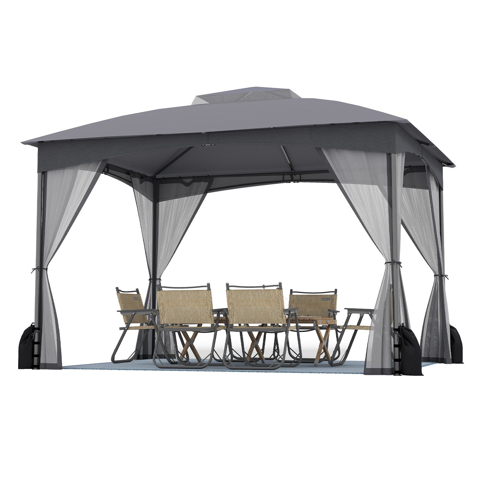 COSTWAY Faltpavillon, mit 4 Seitenteilen, Patio Zelt mit 4 Netz-Wänden, Doppel-Dachverdeck