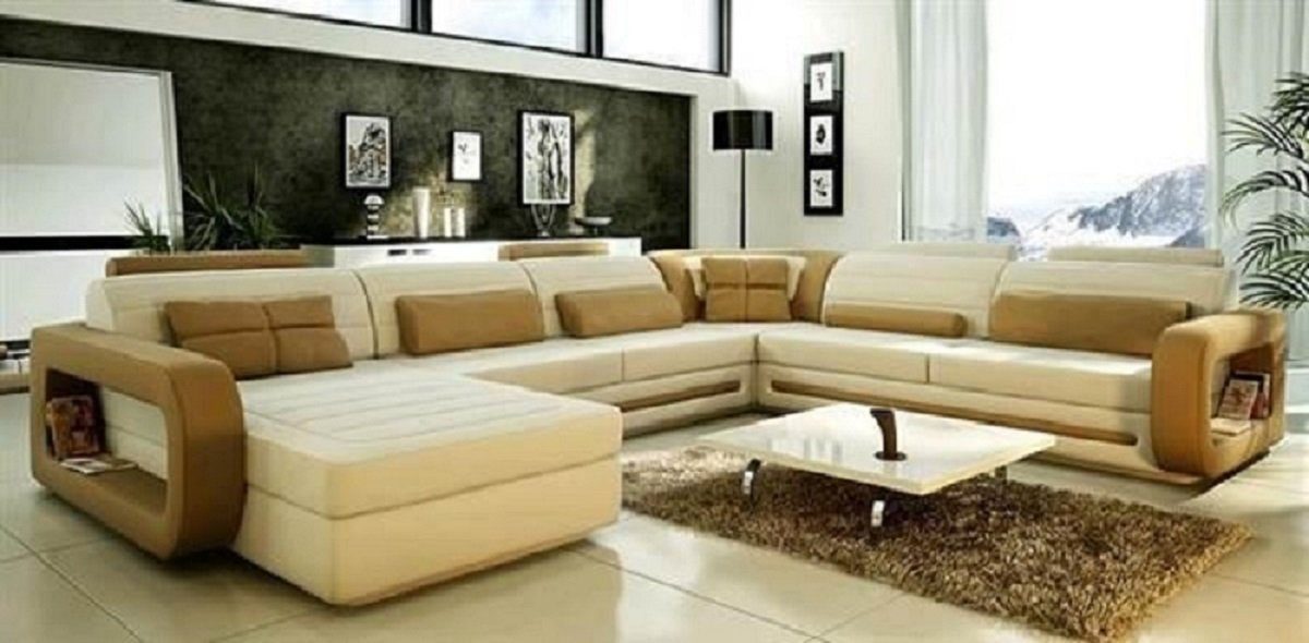 JVmoebel Ecksofa, U Couch Wohnlandschaft Weiß/Braun Polster Ecksofa Sofa Form Design Garnitur
