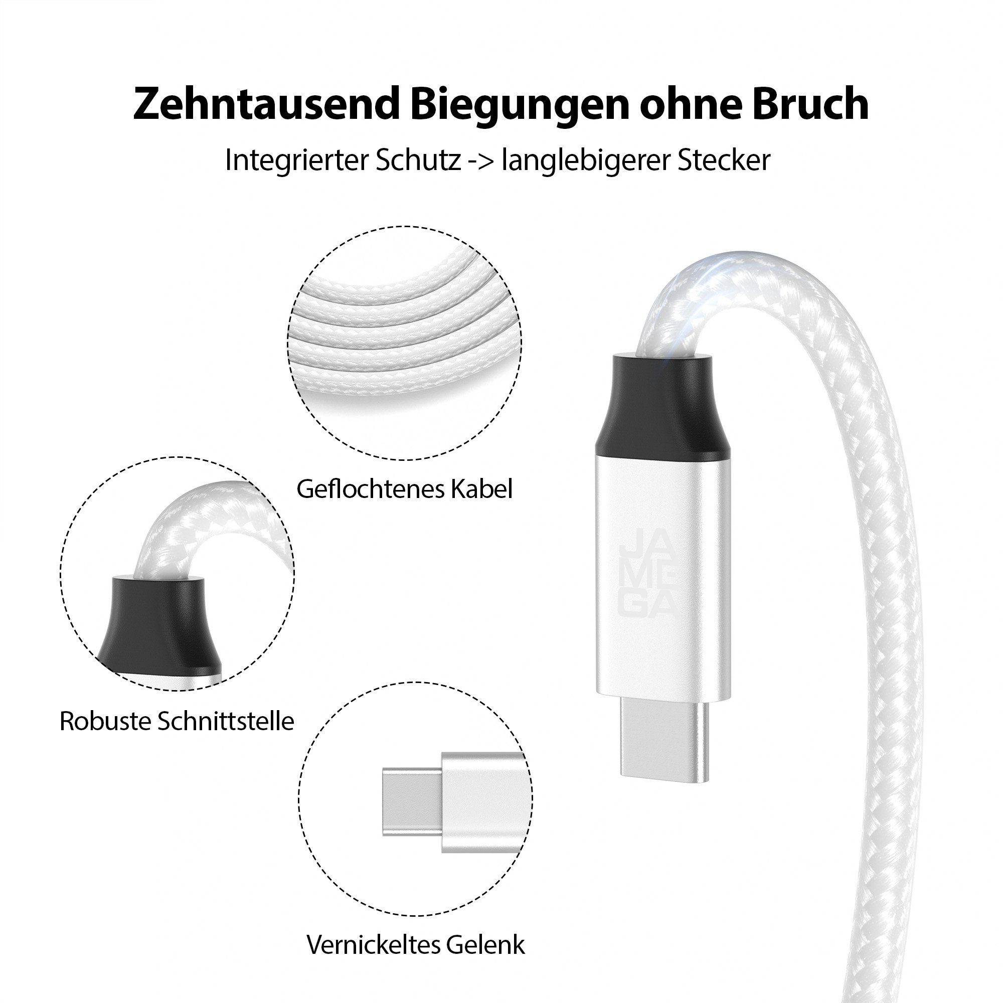 JAMEGA USB C Verlängerungskabel 10Gbps 60Hz - Schwarz & Weiß - 0,5m - 1,5m USB-Kabel, USB C Stecker, USB C Buchse (150 cm)