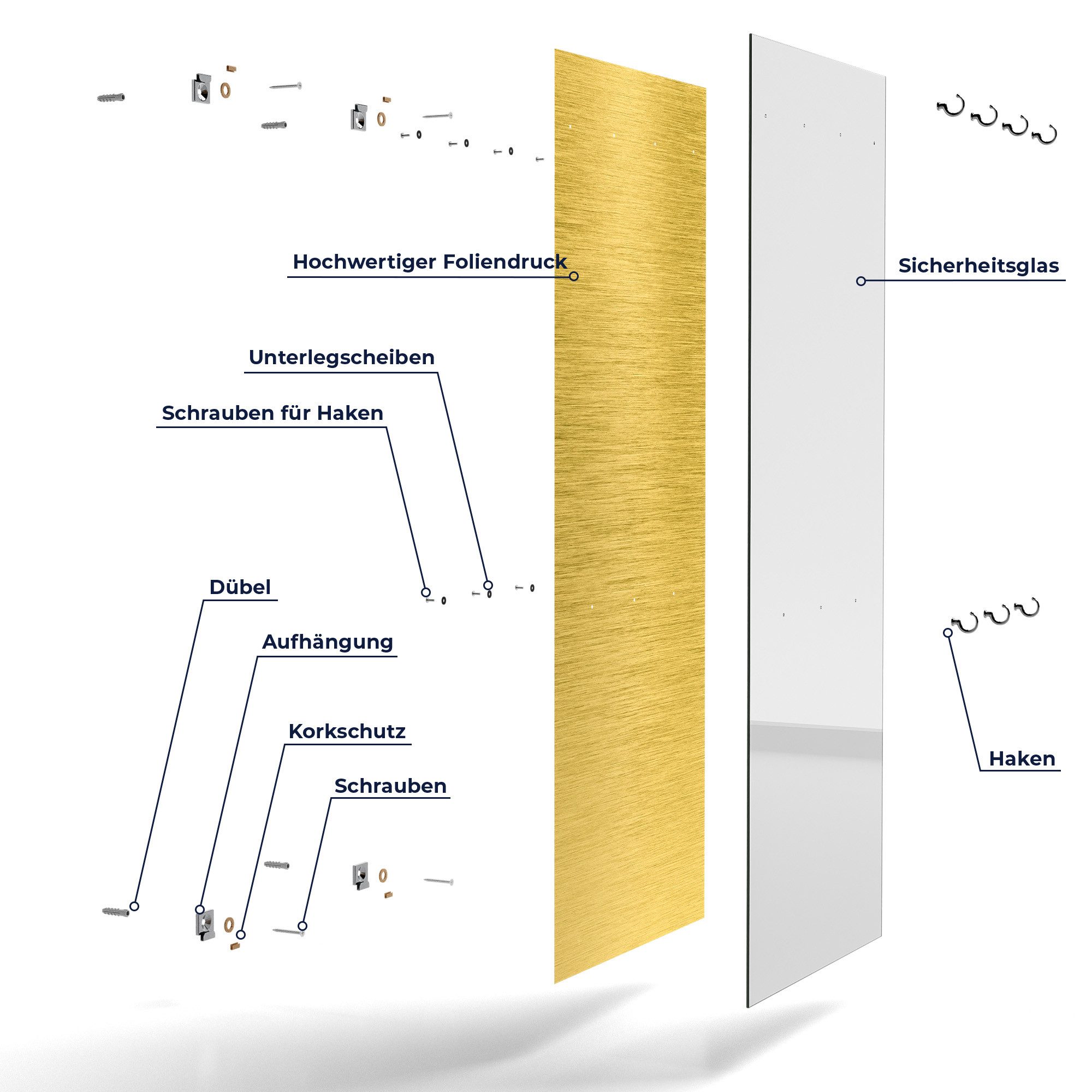 DEQORI Kleiderhaken 'Gebürstete Goldoberfläche', Glas Garderobe hängend Flur Jackenhalter modern Wandgarderobe Haken