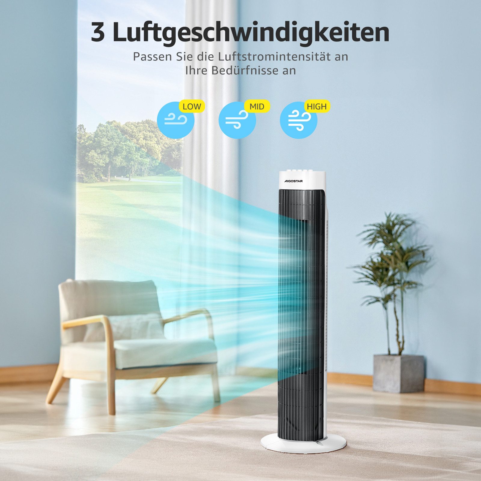 Aigostar Turmventilator Energiesparender Leise Tower Ventilator günstig online kaufen