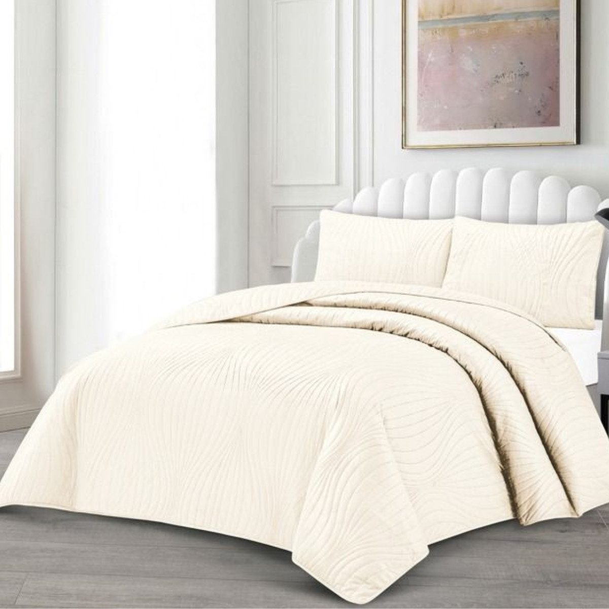 alesvelt Tagesdecke Set Iris Überwurf Decke 3-Teilig 240 x 250 cm