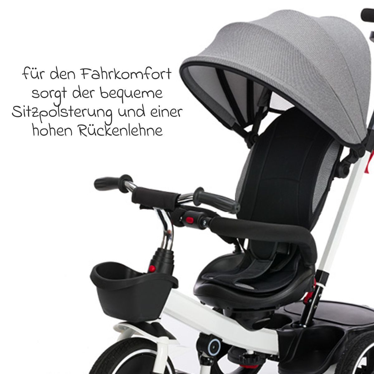 Fillikid Dreirad-Kinderwagen Niki 360 - Weiß Grau, Baby Kinderdreirad ab 12 Monaten bis 22 kg verstellbare Schiebestange