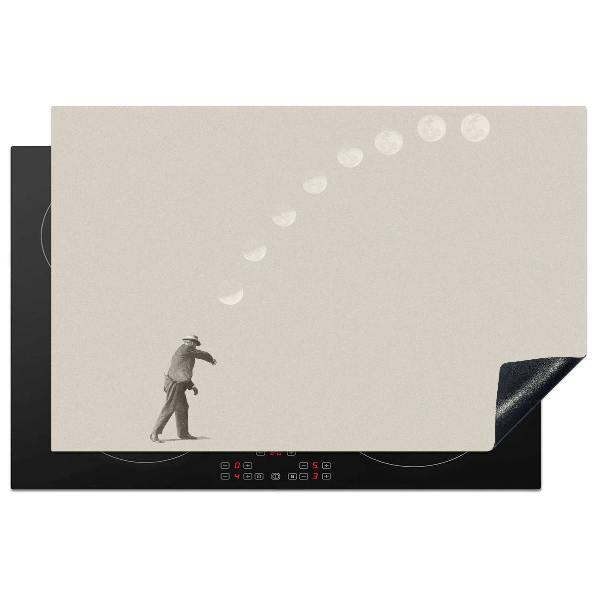 MuchoWow Herdblende-/Abdeckplatte Jahrgang - Mond - Mensch, Vinyl, (1 tlg), 81x52 cm, Induktionskochfeld Schutz für die küche, Ceranfeldabdeckung